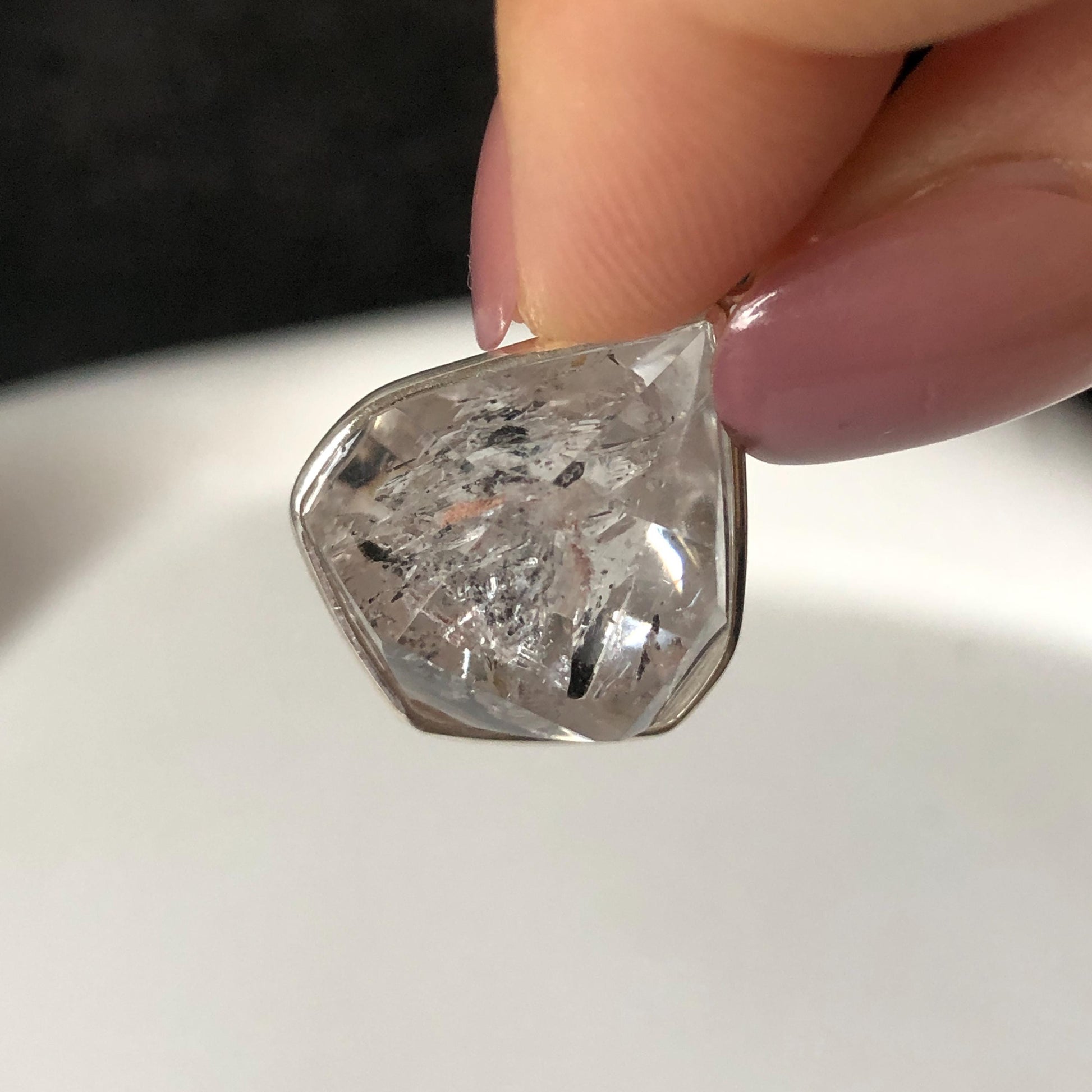 Polished Enhydro Quartz (Herkimer Diamond) Wire Wrapped Small S925 Silver Pendant Adjustable Necklace: Moving Sand Waterfall with Shifting Bubble Inclusion Crystal Natural Gemstone Birthstone Gift for her enhydro quartz sand water-fall pendant necklace choker gemstone charm stone pendant choker polished stone pendant crystal charm birthstone men necklace chakra crystal purify stone minerals specimen adjustable choker silver wire wrapped pendant sand inclusion crystal charm quick sand