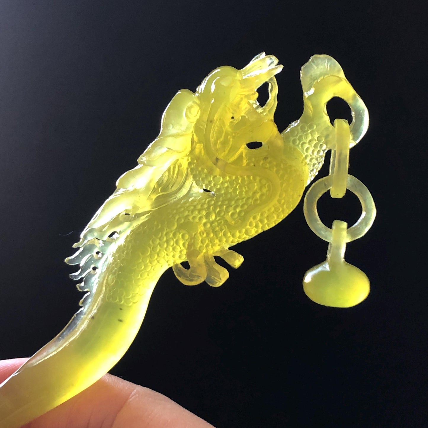 Xiu Jade Serpentine Hand Carved Soaring Dragon Phoenix Hair Pin: Certified Natural Ice Golden Yellow Jade Hair Stick | Asian Vintage Hair Fork Gift for her japanese hairpin korean hair stick hanfu hair fork vintage hair comb antique hair pins dragon carving hand engraved dragon yellow jade carving hand carved dragon hair stick tassel wedding headpiece bridal shower gift bridal hair clip ice dragon hair stick