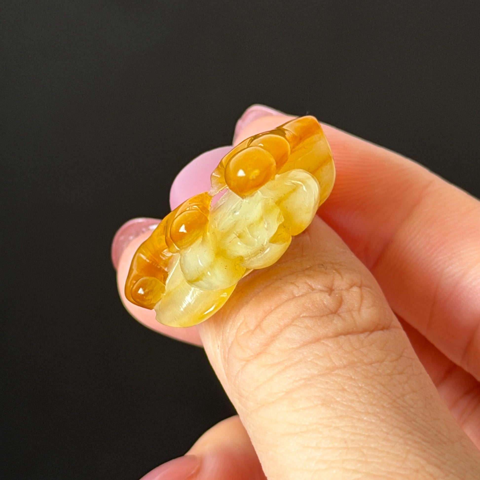 Natural Xiu Jade (Serpentine) Hand Carved Enlightenment Statement Ring 17.2mm (US 7): Lotus and Monks Bicolor White Orange Jade 3D stone carving  Band Ring gift for her orange jade carving white jade brown jade multicolour jade flower carving lotus carving hand engraved statement ring hand carved flower natural untreated jade handcrafted jade ring 3D jade carving Stone carving Gemstone Carving flower Lover gift jade cocktail ring jade band ring handcrafted jade stackable ring