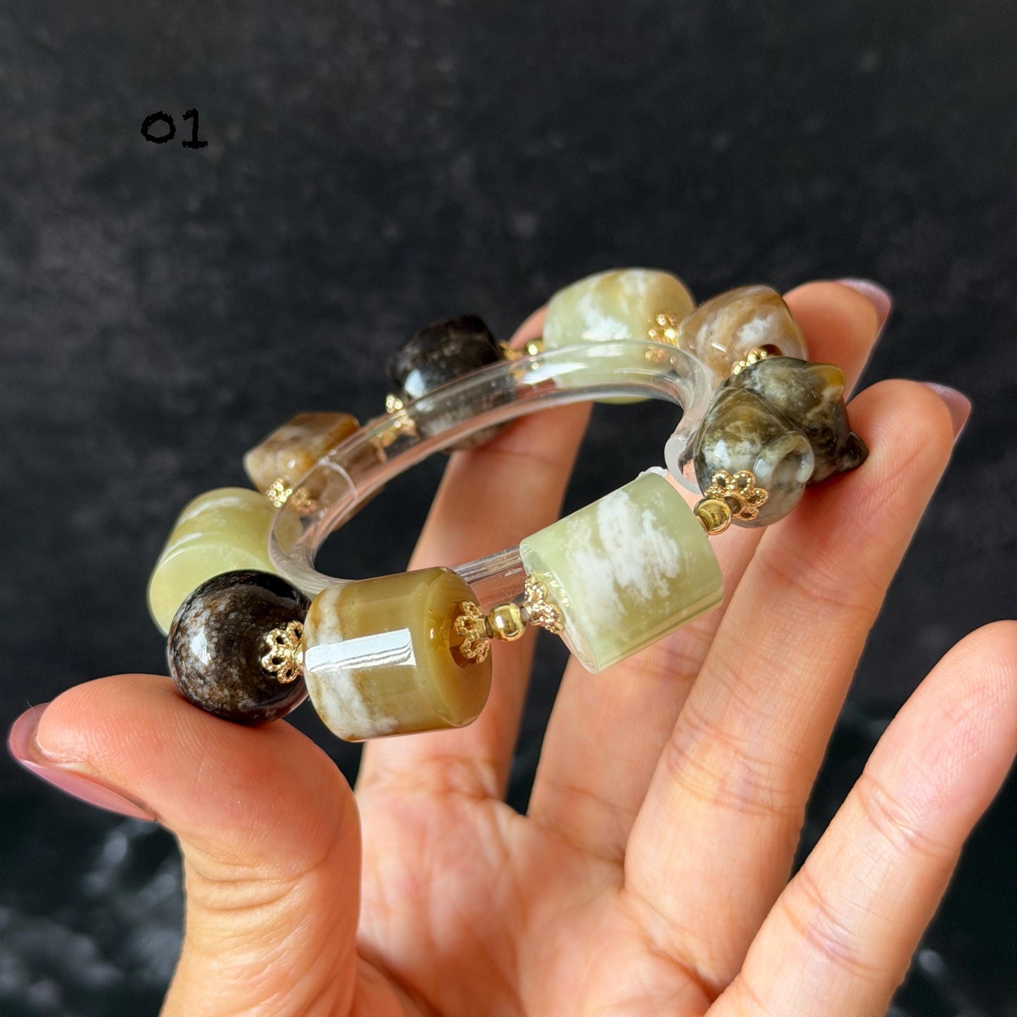 Nephrite Jade Hand Carved Cat Kitten Charm Bracelet | Milk Tea & Cookies Collection | Untreated Natural White Jade Brown Jade Elastic Big Bead Bracelet Chinese Jade Vintage Bracelet Antique Bracelet Gift for her Flexible Bracelet with honey brown jade deep brown jade white jade 14k gold plated accessory nephrite beads bold bracelet irregular beads bracelet tailor made bracelet customized bracelet diy bracelet hand engraved cat carving handcrafted kitten carving cat lover gift