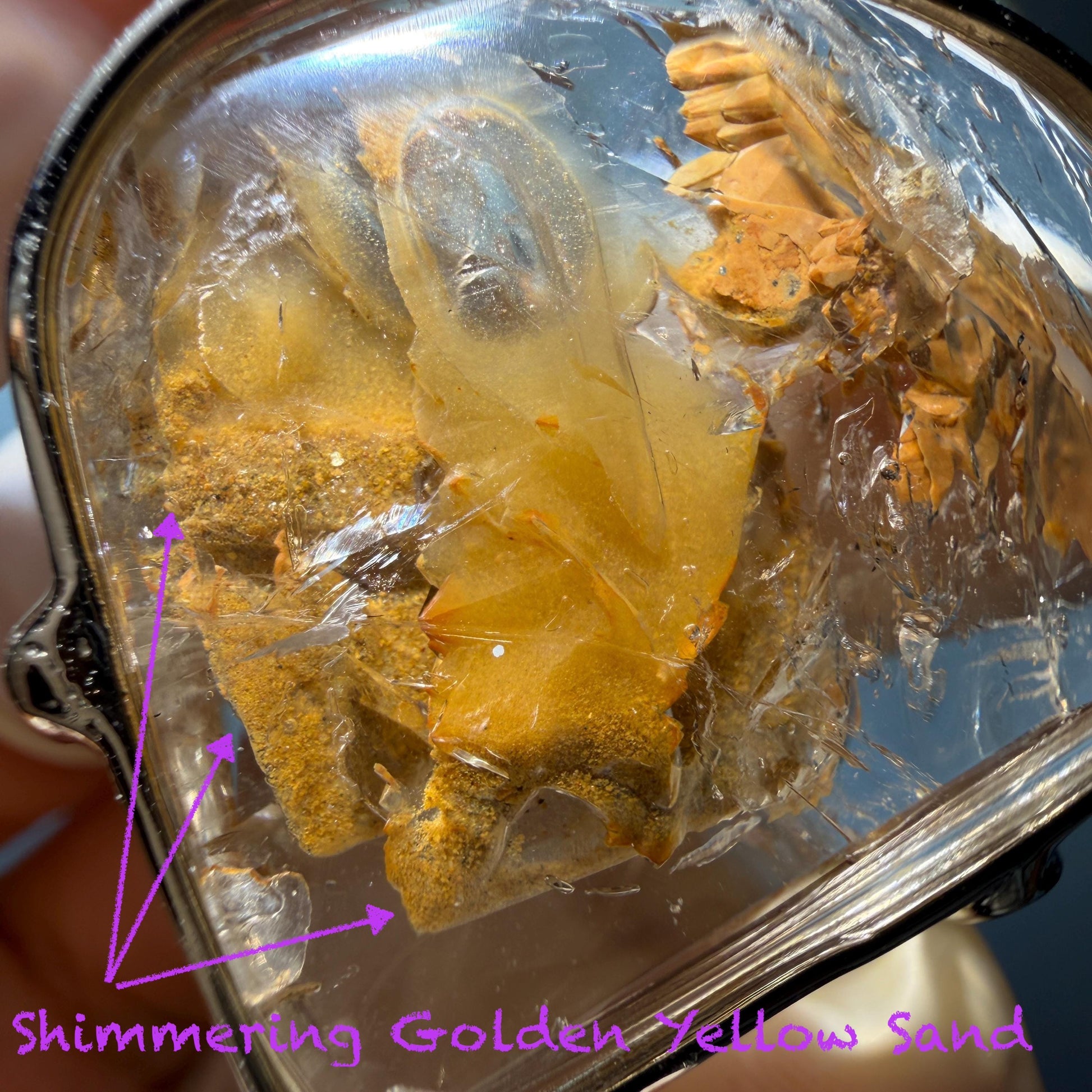Ultra Rare! Polished Enhydro Quartz Shimmering Golden Yellow Sand Waterfall & Big Shifting Bubble Inlcusion S925 Silver Pendant Adjustable Necklace Natural Gemstone Birthstone Gift for her enhydro quartz sand water-fall pendant necklace choker gemstone charm stone pendant choker polished stone pendant crystal charm birthstone men necklace chakra crystal minerals specimen silver wire wrapped pendant inclusion crystal inclusion crystal  yellow sand inclusion shimmering rainbow quartz
