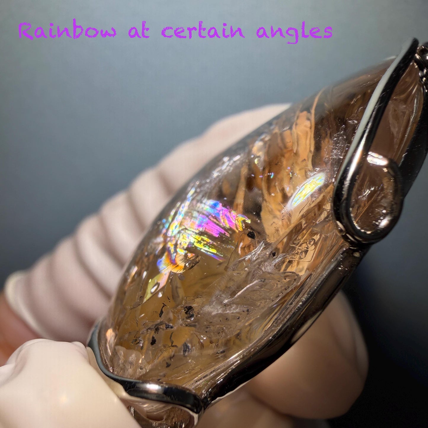 Ultra Rare! Polished Enhydro Quartz Shimmering Golden Yellow Sand Waterfall & Big Shifting Bubble Inlcusion S925 Silver Pendant Adjustable Necklace Natural Gemstone Birthstone Gift for her enhydro quartz sand water-fall pendant necklace choker gemstone charm stone pendant choker polished stone pendant crystal charm birthstone men necklace chakra crystal minerals specimen silver wire wrapped pendant inclusion crystal inclusion crystal  yellow sand inclusion shimmering rainbow quartz