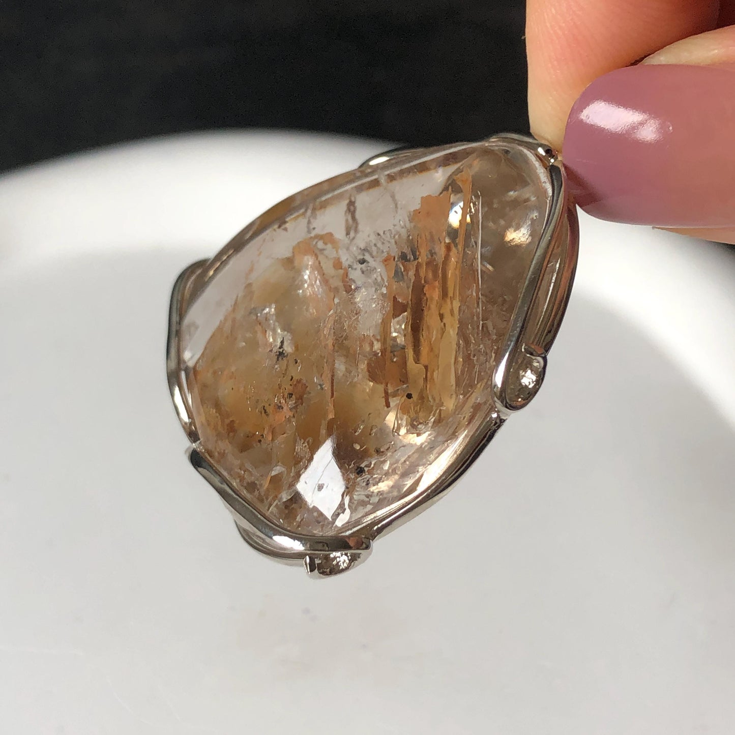 Ultra Rare! Polished Enhydro Quartz Shimmering Golden Yellow Sand Waterfall & Big Shifting Bubble Inlcusion S925 Silver Pendant Adjustable Necklace Natural Gemstone Birthstone Gift for her enhydro quartz sand water-fall pendant necklace choker gemstone charm stone pendant choker polished stone pendant crystal charm birthstone men necklace chakra crystal minerals specimen silver wire wrapped pendant inclusion crystal inclusion crystal  yellow sand inclusion shimmering rainbow quartz