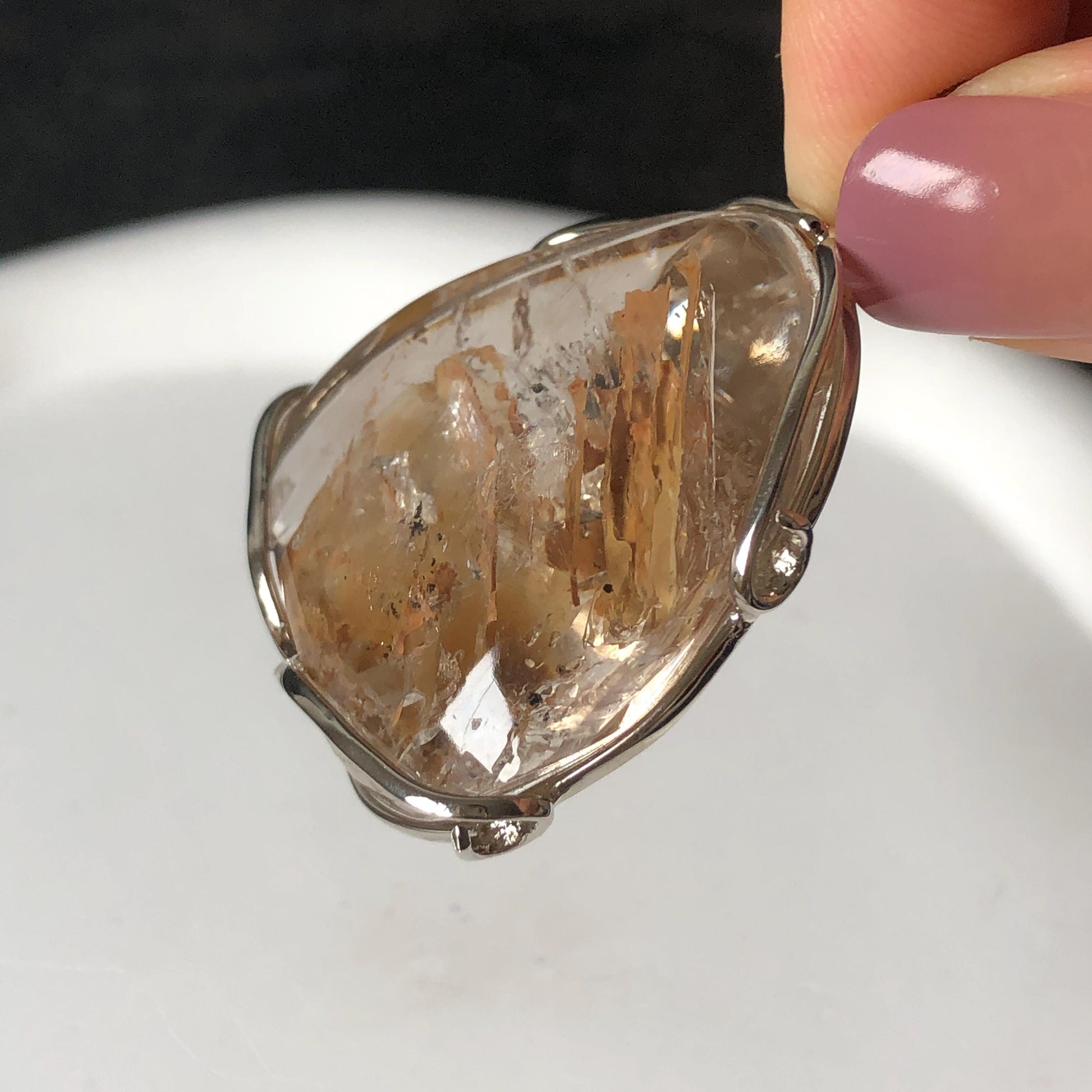 Ultra Rare! Polished Enhydro Quartz Shimmering Golden Yellow Sand Waterfall & Big Shifting Bubble Inlcusion S925 Silver Pendant Adjustable Necklace Natural Gemstone Birthstone Gift for her enhydro quartz sand water-fall pendant necklace choker gemstone charm stone pendant choker polished stone pendant crystal charm birthstone men necklace chakra crystal minerals specimen silver wire wrapped pendant inclusion crystal inclusion crystal  yellow sand inclusion shimmering rainbow quartz