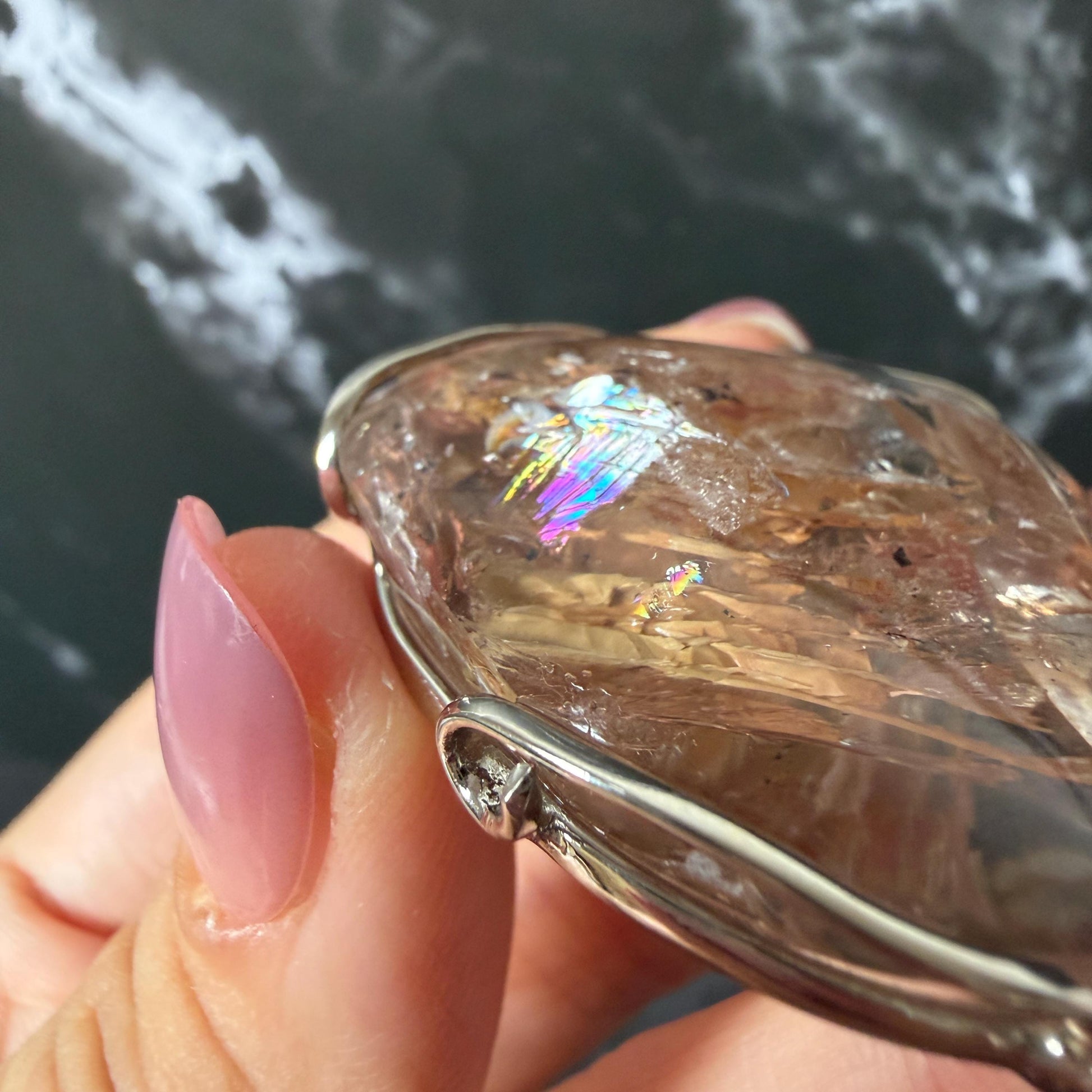 Ultra Rare! Polished Enhydro Quartz Shimmering Golden Yellow Sand Waterfall & Big Shifting Bubble Inlcusion S925 Silver Pendant Adjustable Necklace Natural Gemstone Birthstone Gift for her enhydro quartz sand water-fall pendant necklace choker gemstone charm stone pendant choker polished stone pendant crystal charm birthstone men necklace chakra crystal minerals specimen silver wire wrapped pendant inclusion crystal inclusion crystal  yellow sand inclusion shimmering rainbow quartz