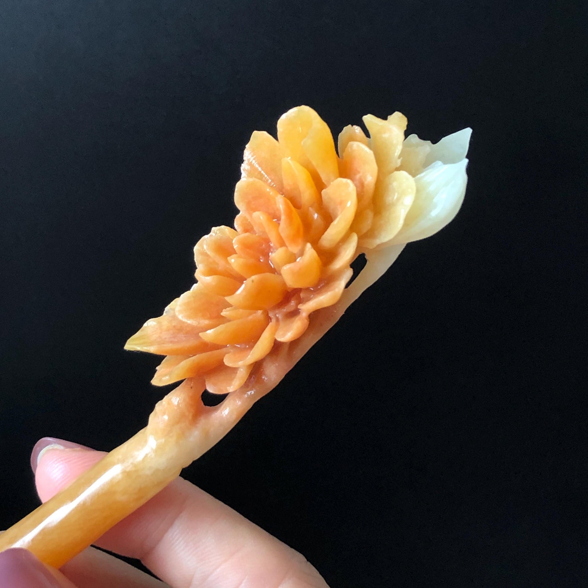 Xiu Jade Serpentine Hand Carved Peony Flower Hair Stick: Natural Untreated Bicolor White Red Jade Hairpin, Vintage Hanfu Hair Jewelry Gift for her Bridal Shower gift bridal hair clip wedding headpiece wedding hair jewelry bridal hair accessories red jade carving yellow jade hand engraved flower handcrafted hair stick japanese hairpins korean hair stick chinese hair comb antique hair fork hanfu hair pins certified untreated jade multicolor jade bicolor jade flower carving peony carving