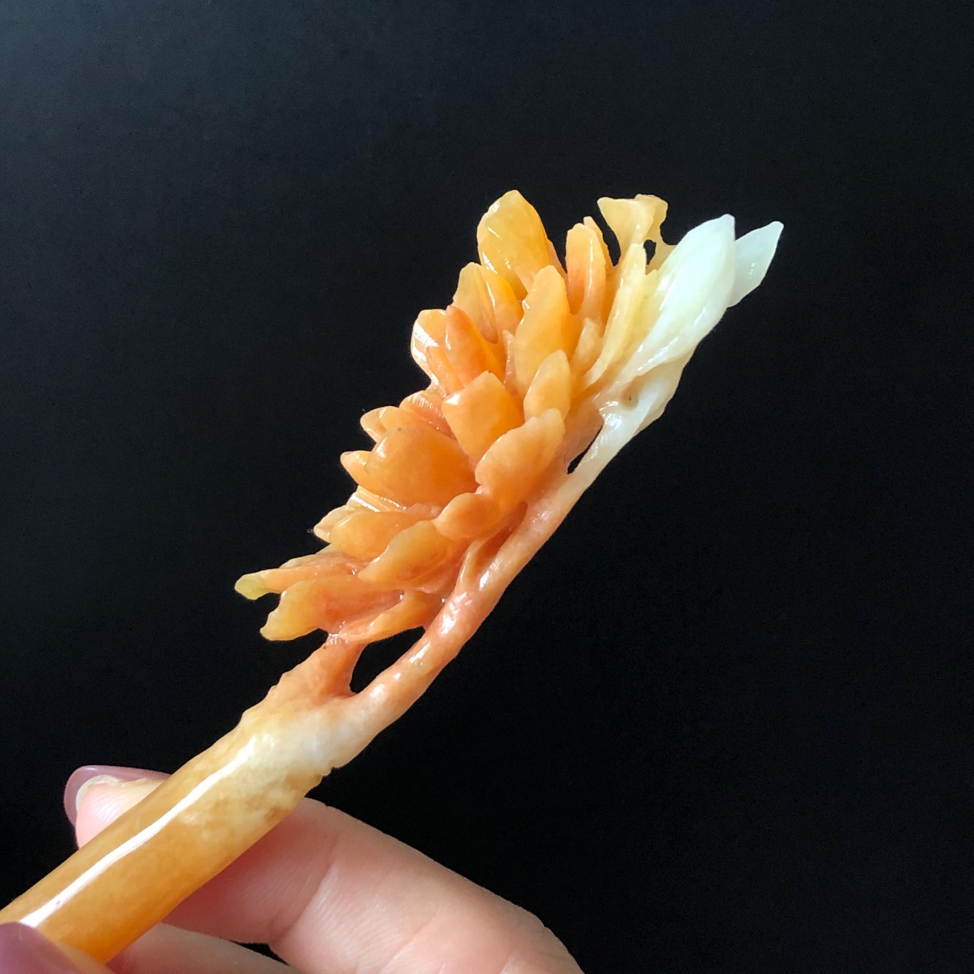 Xiu Jade Serpentine Hand Carved Peony Flower Hair Stick: Natural Untreated Bicolor White Red Jade Hairpin, Vintage Hanfu Hair Jewelry Gift for her Bridal Shower gift bridal hair clip wedding headpiece wedding hair jewelry bridal hair accessories red jade carving yellow jade hand engraved flower handcrafted hair stick japanese hairpins korean hair stick chinese hair comb antique hair fork hanfu hair pins certified untreated jade multicolor jade bicolor jade flower carving peony carving