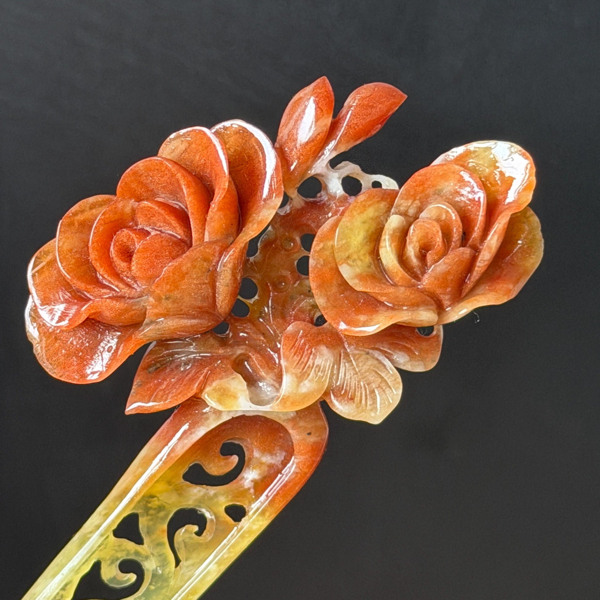 Xiu Jade Serpentine Hand Carved Camellia Flower Hair Stick: Natural Multicolor White Yellow Red Jade Hairpin, Vintage Hanfu Hair Jewelry Gift for her Bridal Shower gift wedding headpiece wedding hair jewelry bridal hair accessories red jade carving yellow jade hand engraved flower handcrafted hair stick japanese hairpins korean hair stick chinese hair comb vintage hair pins antique hair fork hanfu hair pins certified untreated jade multicolor jade bicolor jade flower carving Camellia carving