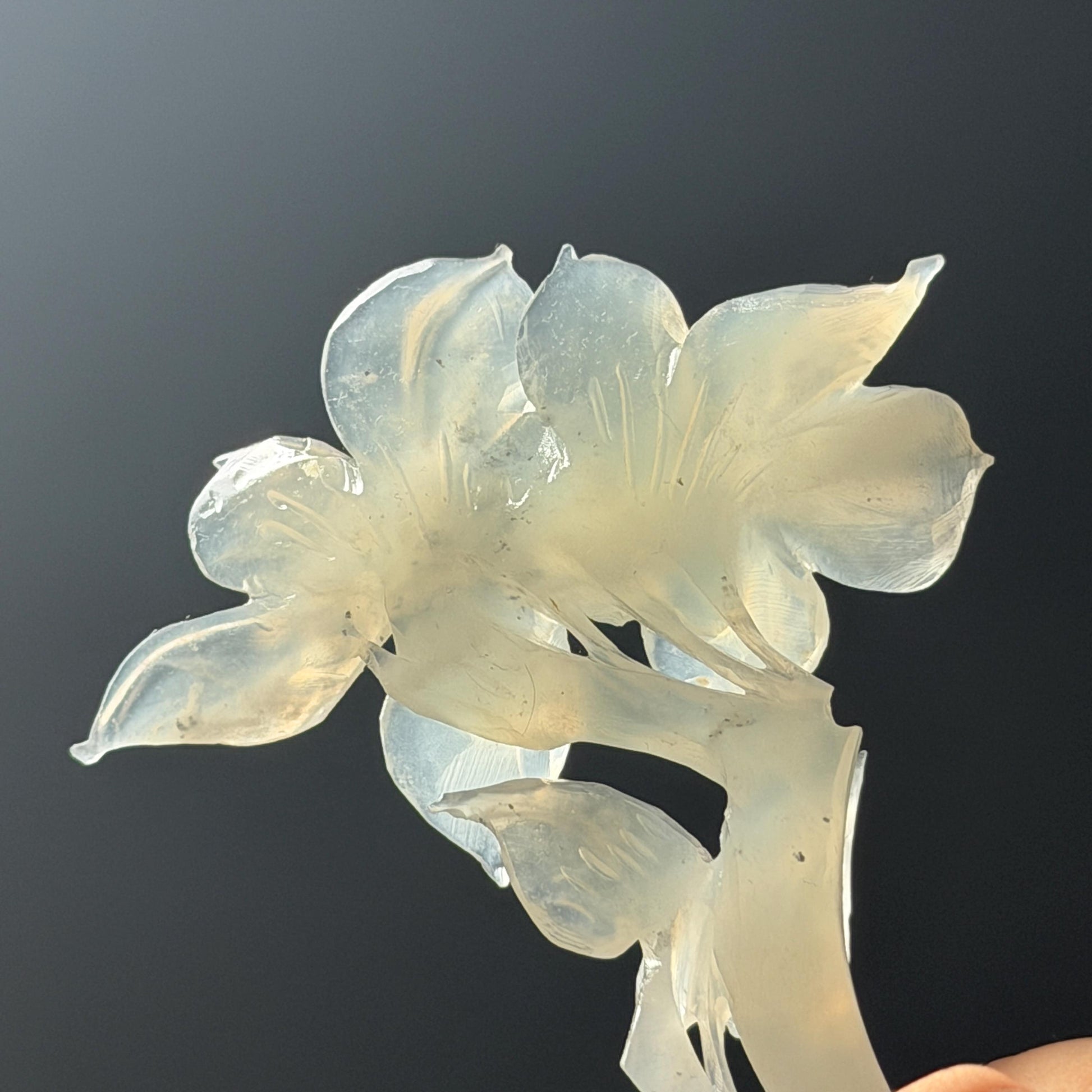 Xiu Jade Serpentine Hand Carved Iris Flower Hair Pin: Natural WHite Jade Handcrafted Crescent Moon Hair Stick 3D Stone Carving Hair Jewelry Bridal Wedding Headpiece gift for her japanese hairpin korean hair stick chinese hair fork vintage hair comb antique hair pins hanfu hair stick bridal shower hair jewelry bridal shower gift engagement hair accessory jade carving hand engraved jade hand carved flower jade hairpins untreated natural jade with certificate handcraft jade moon hairpin