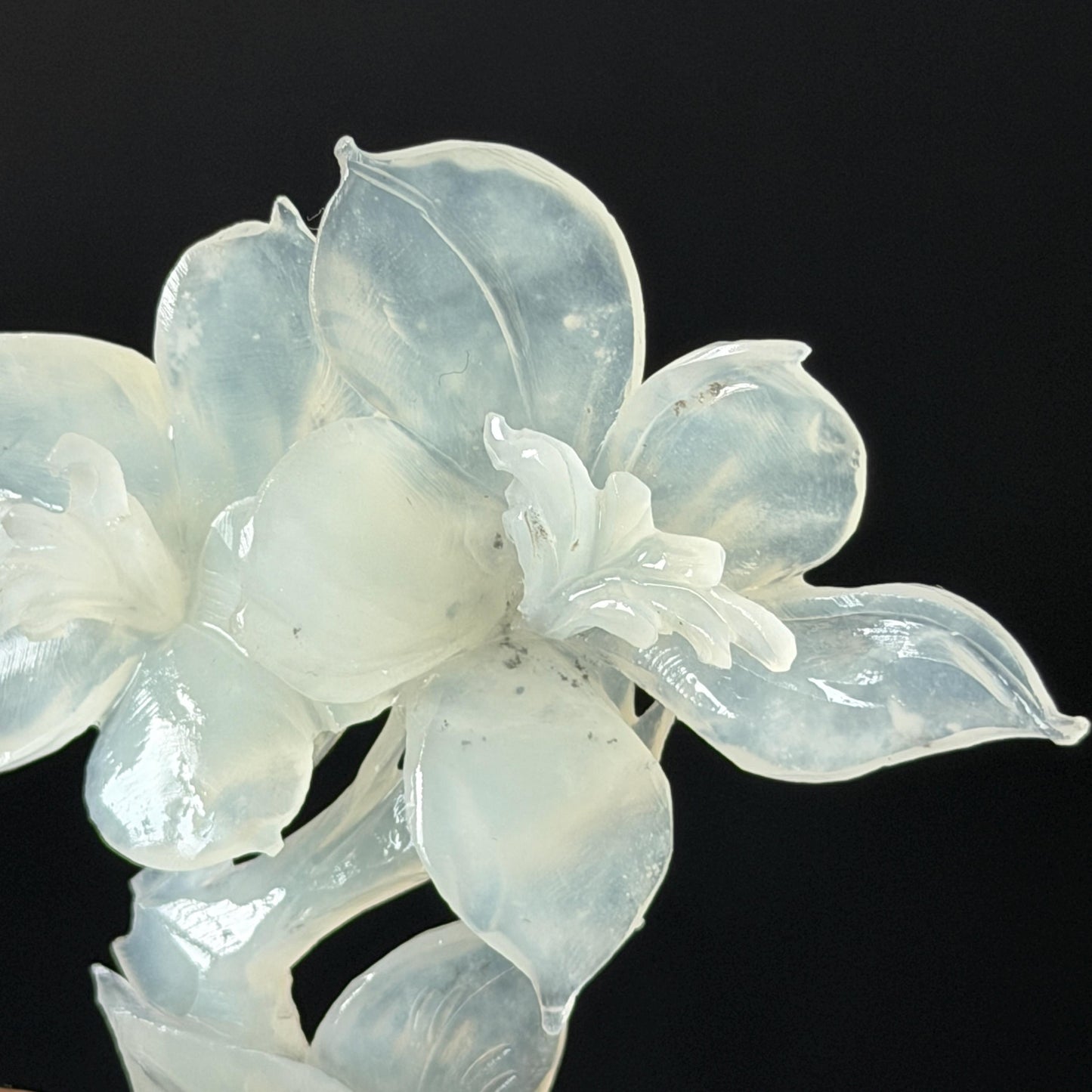 Xiu Jade Serpentine Hand Carved Iris Flower Hair Pin: Natural WHite Jade Handcrafted Crescent Moon Hair Stick 3D Stone Carving Hair Jewelry Bridal Wedding Headpiece gift for her japanese hairpin korean hair stick chinese hair fork vintage hair comb antique hair pins hanfu hair stick bridal shower hair jewelry bridal shower gift engagement hair accessory jade carving hand engraved jade hand carved flower jade hairpins untreated natural jade with certificate handcraft jade moon hairpin