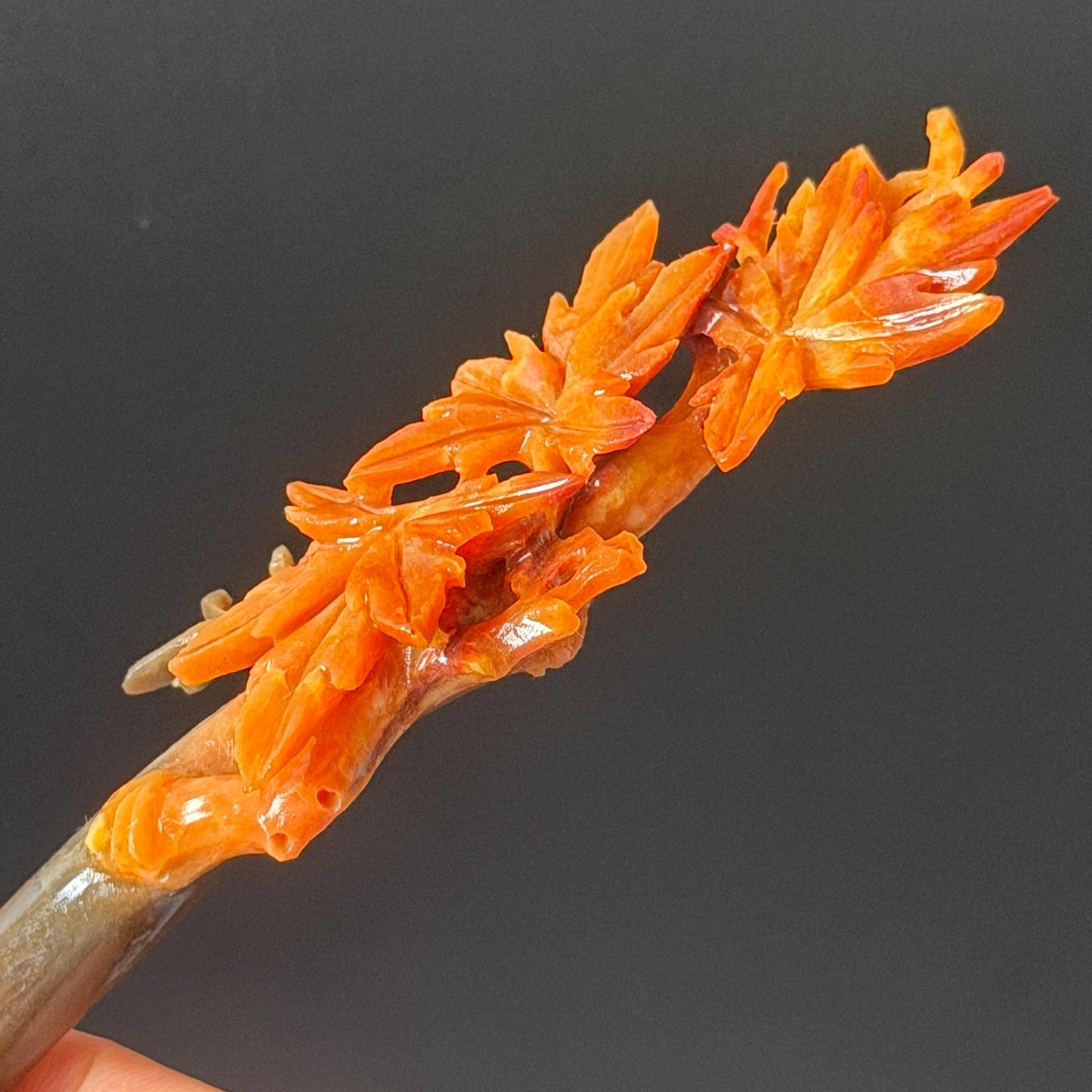 Xiu Jade Serpentine Hand Carved Autume Leaves Maple Hair Stick: Natural Multicolor Brown Red Jade Hairpin Gift for her Bridal Shower gift wedding headpiece wedding hair jewelry bridal hair accessories red jade carving yellow jade hand engraved flower handcrafted hair stick japanese hairpins korean hair stick chinese hair comb vintage hair pins antique hair fork hanfu hair pins certified untreated jade multicolor jade bicolor jade flower carving maple carving 3D stone carving hollow our carving