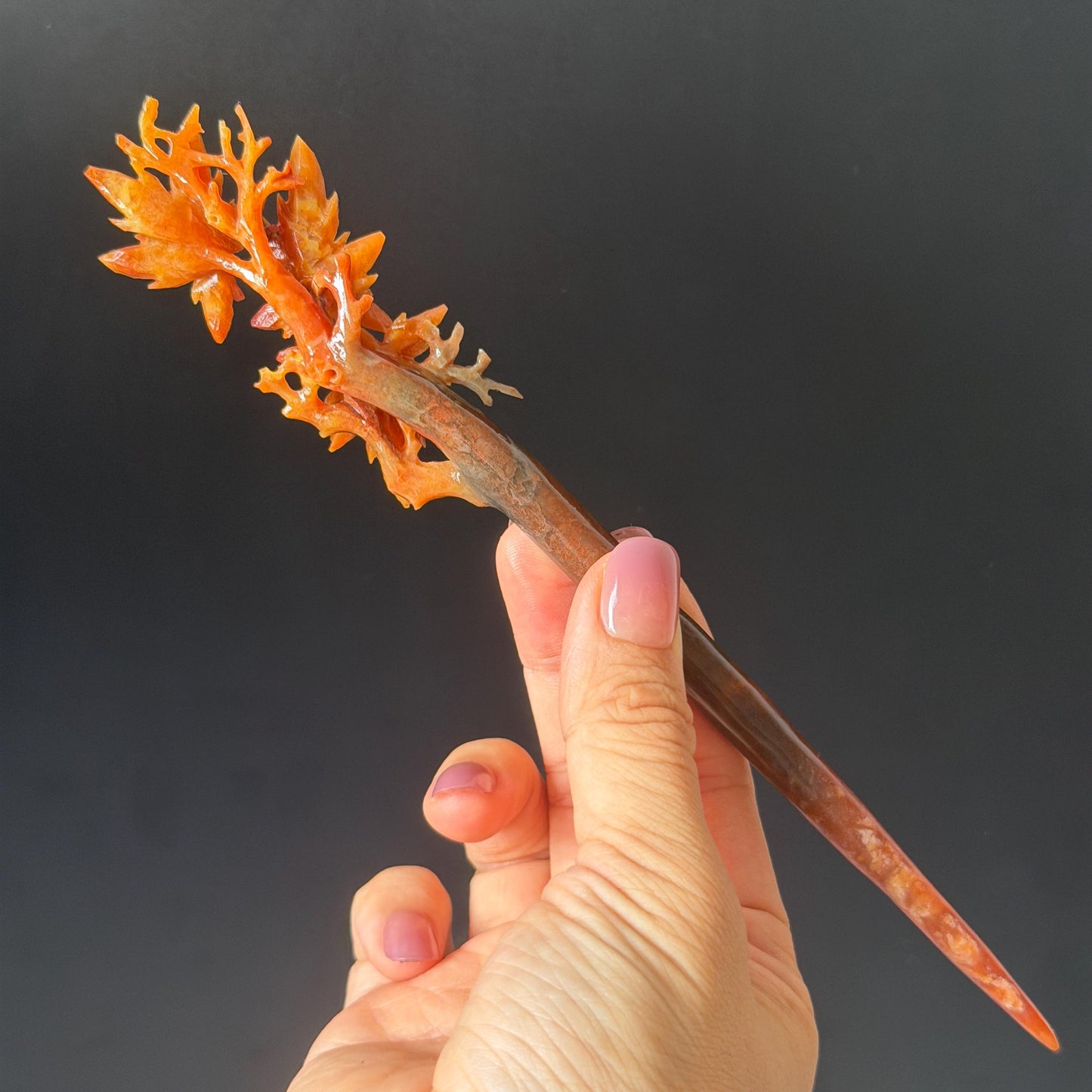 Xiu Jade Serpentine Hand Carved Autume Leaves Maple Hair Stick: Natural Multicolor Brown Red Jade Hairpin Gift for her Bridal Shower gift wedding headpiece wedding hair jewelry bridal hair accessories red jade carving yellow jade hand engraved flower handcrafted hair stick japanese hairpins korean hair stick chinese hair comb vintage hair pins antique hair fork hanfu hair pins certified untreated jade multicolor jade bicolor jade flower carving maple carving 3D stone carving hollow our carving
