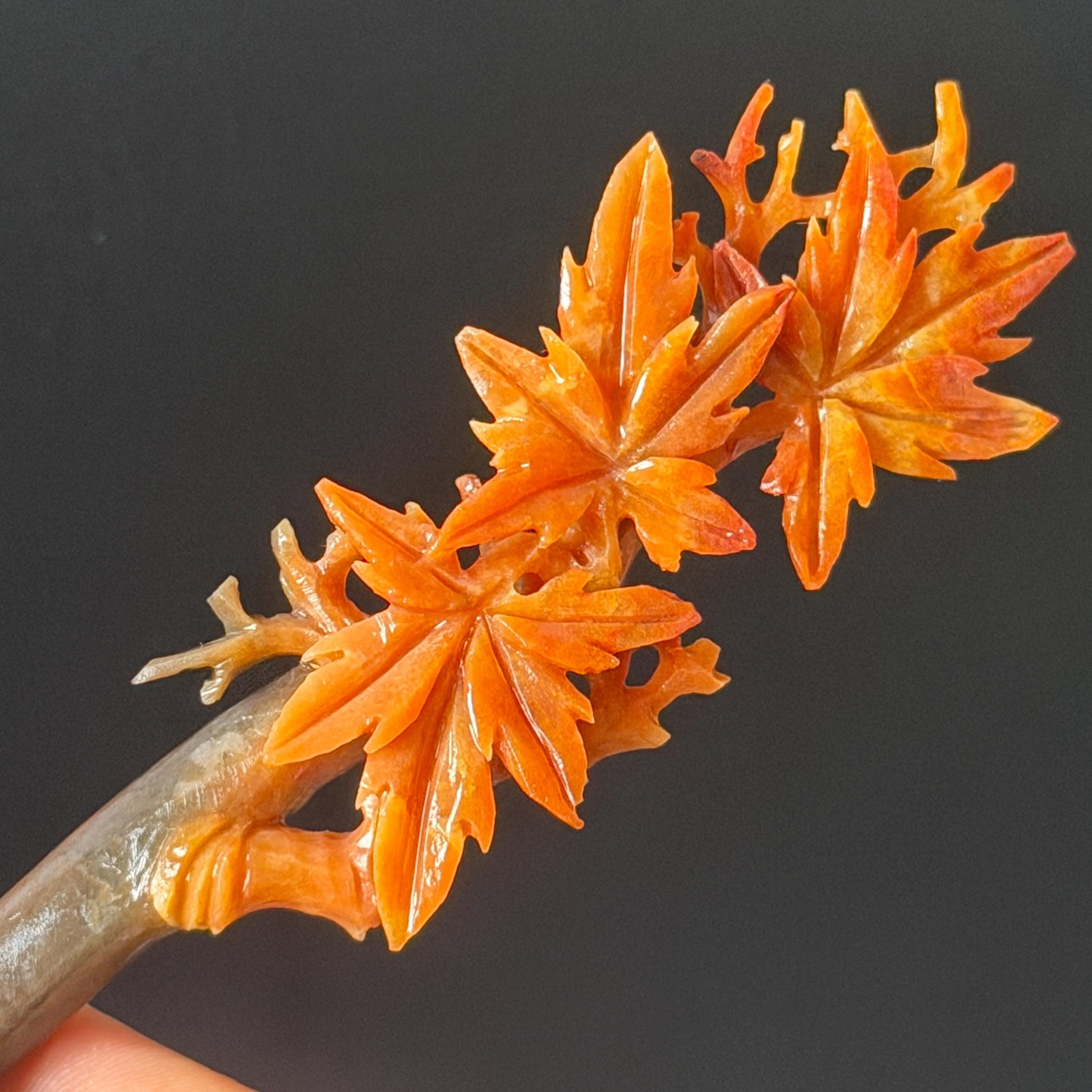 Xiu Jade Serpentine Hand Carved Autume Leaves Maple Hair Stick: Natural Multicolor Brown Red Jade Hanfu Hairpin, Vintage Hanfu Hair Jewelry