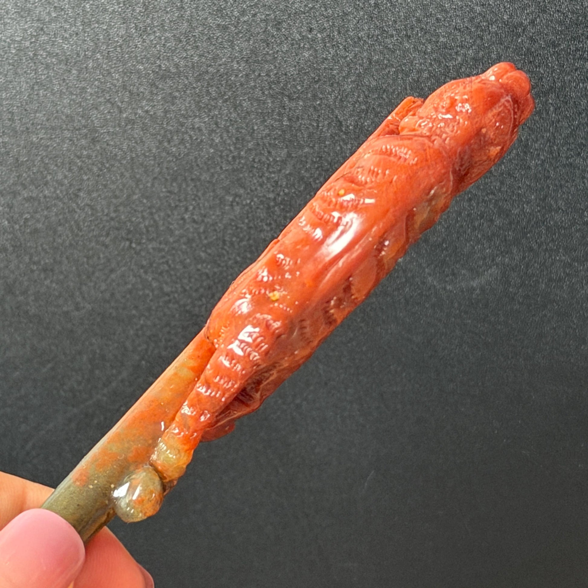 Make to Order! Xiu Jade (Serpentine) Hand Carved Tiger & Rose Hair Pin: Certified Natural Handcrafted Red Jade Hair Stick 3D Stone Carving