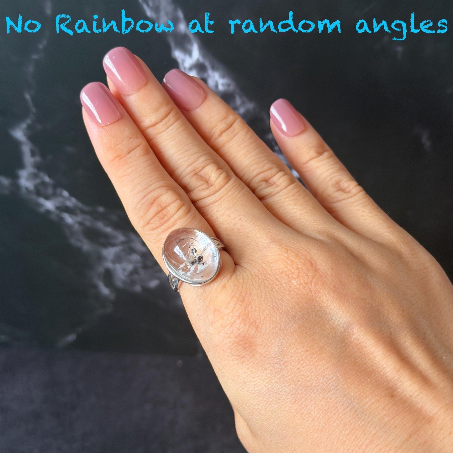 Rare Polished Enhydro Quartz (Herkimer Diamond) s925 Silver Adjustable Ring: Rainbow! Flowing Black Mica and Shifting Bubble Inclusion Crystal Statement Ring for Women ring crystal band ring cocktail ring crystal stackable ring 7 chakra crystal ring meditation crystal healing stone birthstone silver ring ring for men rainbow quartz inclusion quartz inclusion crystal minerals specimen silver ring free size ring adjustable ring holder rain quartz enhydro crystal inclusion crystal inclusion quartz