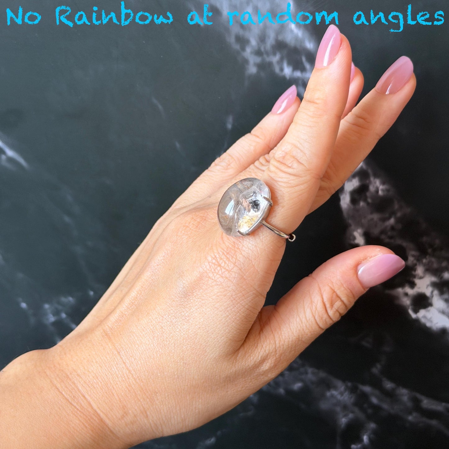 Rare Polished Enhydro Quartz (Herkimer Diamond) S925 Silver Adjustable Ring: Rainbow! Moving Black Tourmaline & Yellow Clay Inclusion Crystal Statement Ring for Women ring crystal band ring crystal cocktail ring crystal stackable ring 7 chakra crystal ring meditation crystal healing stone birthstone silver ring ring for men rainbow quartz minerals specimen inclusion quartz rainbow quartz inclusion quartz enhydro crystal sand inclusion bubble inclusion dirt inclusion bubble inclusion
