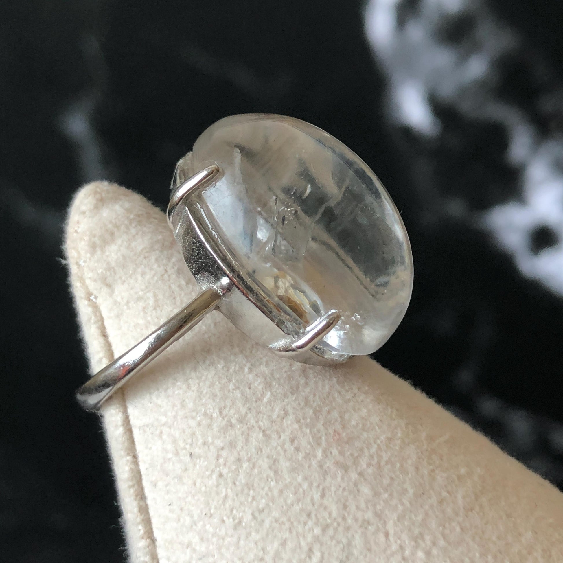 Rare Polished Enhydro Quartz (Herkimer Diamond) S925 Silver Adjustable Ring: Rainbow! Moving Black Tourmaline & Yellow Clay Inclusion Crystal Statement Ring for Women ring crystal band ring crystal cocktail ring crystal stackable ring 7 chakra crystal ring meditation crystal healing stone birthstone silver ring ring for men rainbow quartz minerals specimen inclusion quartz rainbow quartz inclusion quartz enhydro crystal sand inclusion bubble inclusion dirt inclusion bubble inclusion