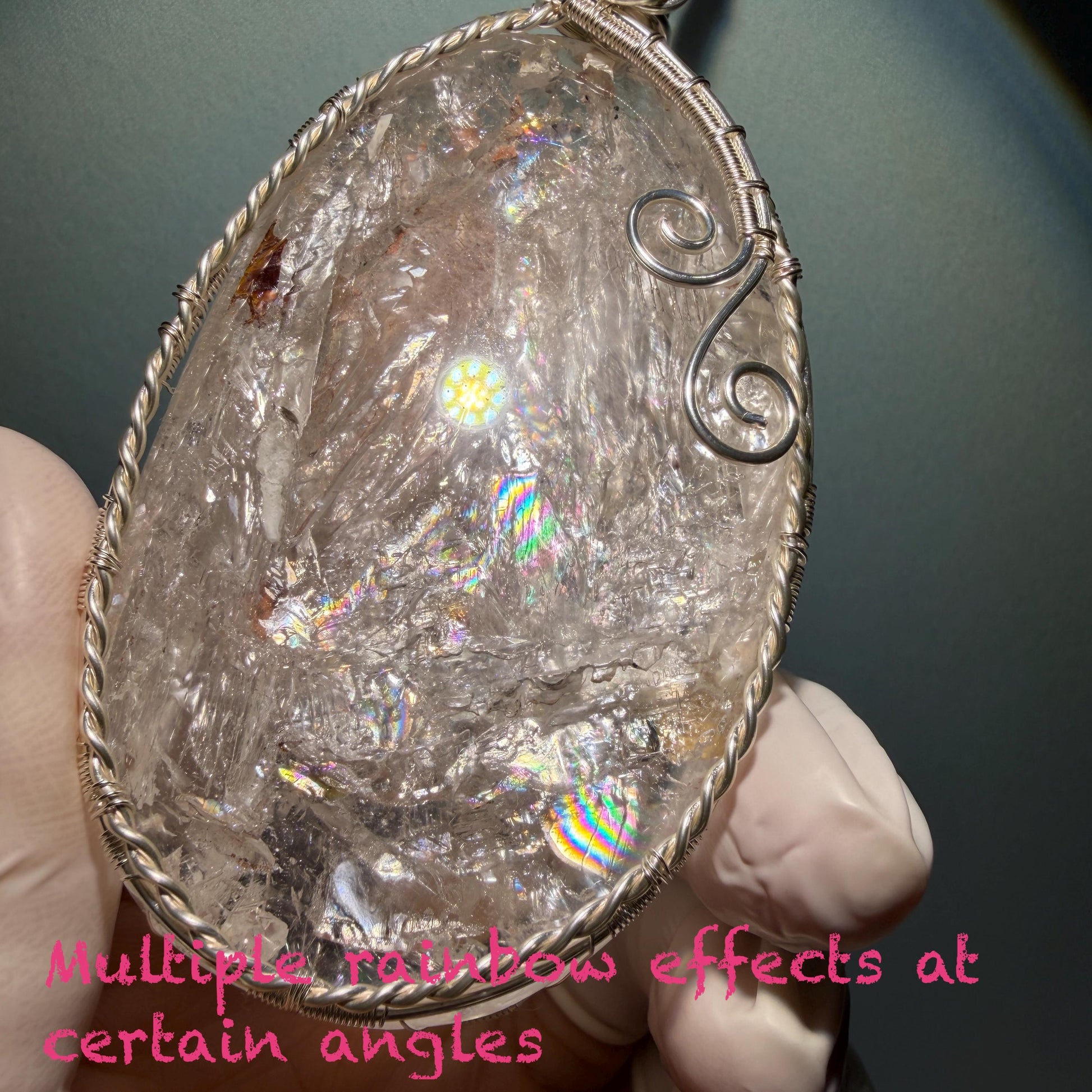 Rare Found! Polished Enhydro Quartz Wrapped Wire Pendant Adjustable Necklace: Rainbow Moving Dried Red Sand & Shifting Bubble Inclusion Crystal Palm Stone| Natural Gemstone Birthstone Gift for her enhydro quartz sand water-fall pendant necklace choker gemstone charm stone pendant choker polished stone pendant crystal charm birthstone men necklace chakra crystal minerals specimen silver wire wrapped pendant inclusion crystal inclusion crystal sediment stone dirt inclusion rainbow quartz