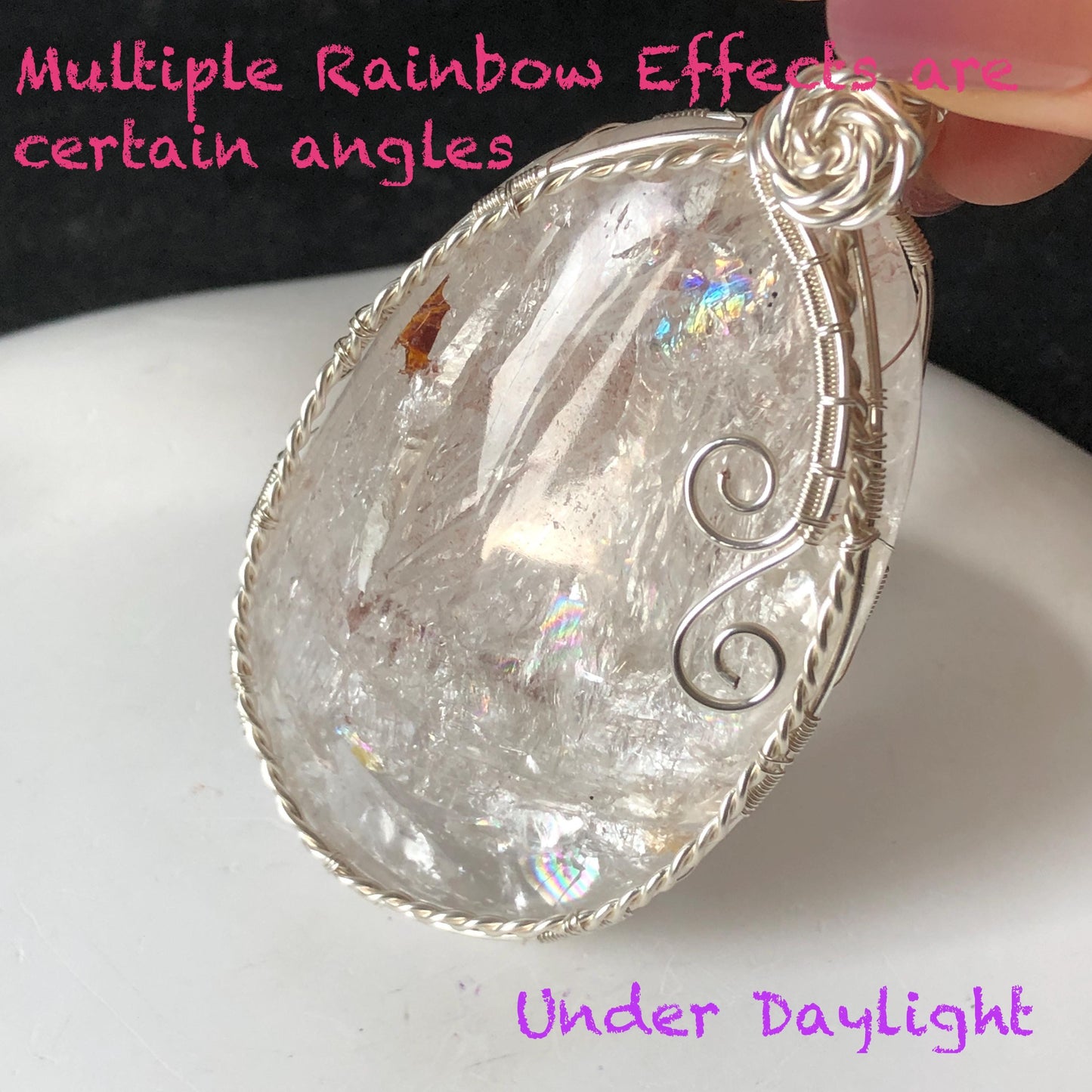 Rare Found! Polished Enhydro Quartz Wrapped Wire Pendant Adjustable Necklace: Rainbow Moving Dried Red Sand & Shifting Bubble Inclusion Crystal Palm Stone| Natural Gemstone Birthstone Gift for her enhydro quartz sand water-fall pendant necklace choker gemstone charm stone pendant choker polished stone pendant crystal charm birthstone men necklace chakra crystal minerals specimen silver wire wrapped pendant inclusion crystal inclusion crystal sediment stone dirt inclusion rainbow quartz