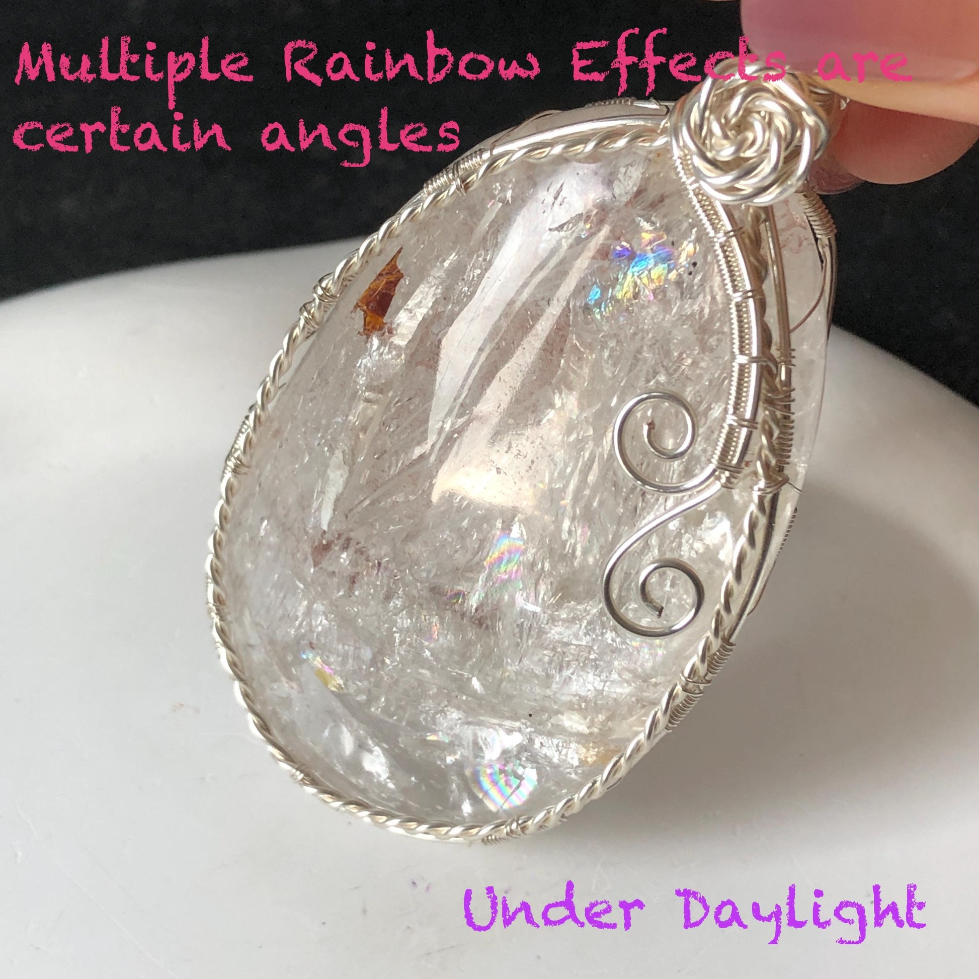 Rare Found! Polished Enhydro Quartz Wrapped Wire Pendant Adjustable Necklace: Rainbow Moving Dried Red Sand & Shifting Bubble Inclusion Crystal Palm Stone| Natural Gemstone Birthstone Gift for her enhydro quartz sand water-fall pendant necklace choker gemstone charm stone pendant choker polished stone pendant crystal charm birthstone men necklace chakra crystal minerals specimen silver wire wrapped pendant inclusion crystal inclusion crystal sediment stone dirt inclusion rainbow quartz