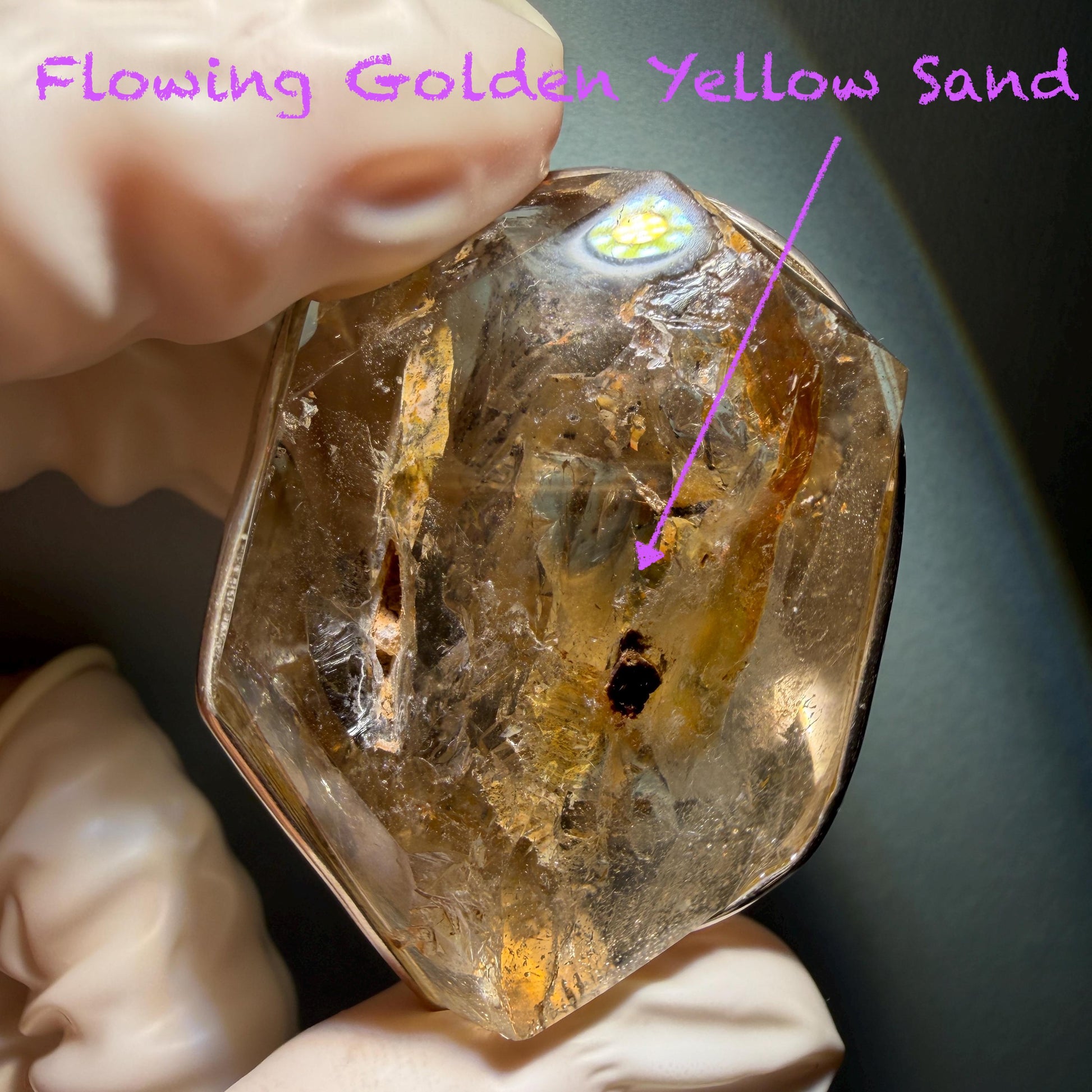 Ultra Rare! Polished Enhydro Skeleton Quartz Silver Pendant Necklace: Moving Golden Yellow & Black Sand with Big Bubble Inclusion Crystal