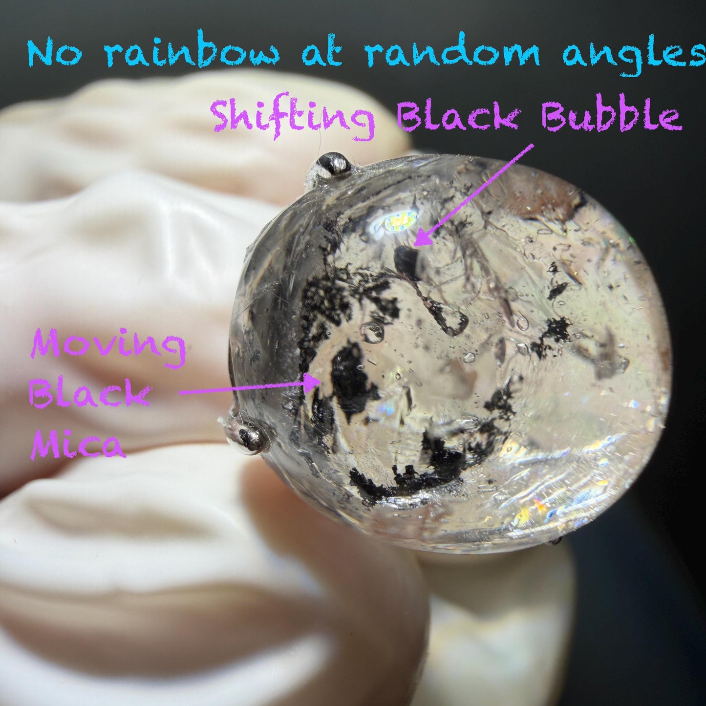 Rare Polished Enhydro Quartz (Herkimer Diamond) s925 Silver Adjustable Ring: Rainbow! Flowing Black Mica and Shifting Bubble Inclusion Crystal Statement Ring for Women ring crystal band ring cocktail ring crystal stackable ring 7 chakra crystal ring meditation crystal healing stone birthstone silver ring ring for men rainbow quartz inclusion quartz inclusion crystal minerals specimen silver ring free size ring adjustable ring holder rain quartz enhydro crystal inclusion crystal inclusion quartz