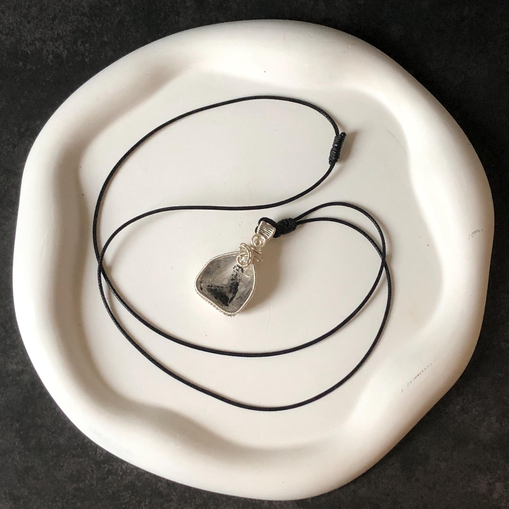 Rare Polished Enhydro Quartz (Herkimer Diamond) Wire Wrapped Small Pendant Adjustable Choker Necklace: Flowing Ink-like Black Sand Waterfall & Clear Bubbles Inclusion Crystal | Natural Gemstone Birthstone Gift for her  enhydro quartz sand water-fall pendant necklace choker gemstone charm stone pendant choker polished stone pendant crystal charm birthstone men necklace chakra crystal purify stone minerals specimen adjustable choker wire wrapped pendant sand inclusion crystal charm quick sand