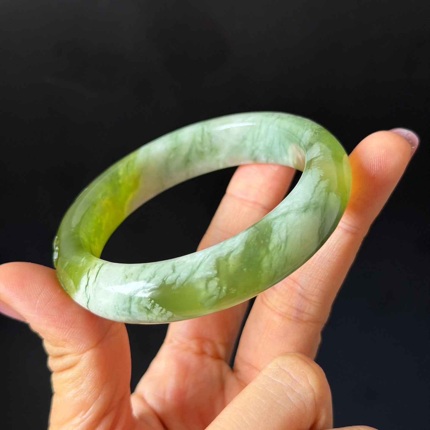 55.3mm Xiu Jade Serpentine Hand Carved Lotus Flowers Bangle: Natural White Green Jade Handcrafted Bracelet, Stone Carving Gemstone Jewelry  Gift for her wide jade bangle jade carving hand engraved stone carving natural untreated jade bracelet white jade green jade handcrafted jade lotus carving flower carving chinese jade vintage bangle antique bracelet sesame bracelet multi colour jade mother day gift green tea latte