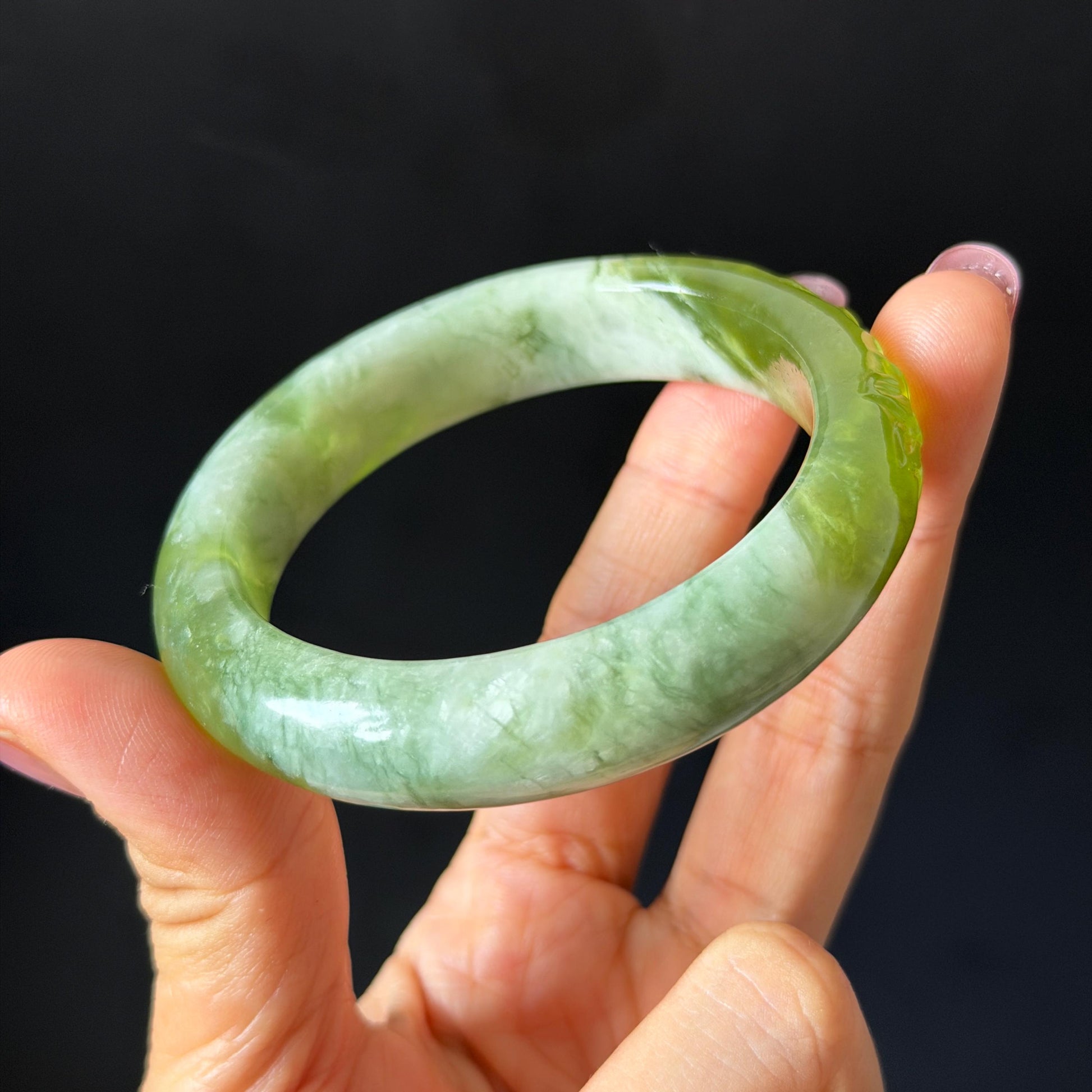 55.3mm Xiu Jade Serpentine Hand Carved Lotus Flowers Bangle: Natural White Green Jade Handcrafted Bracelet, Stone Carving Gemstone Jewelry  Gift for her wide jade bangle jade carving hand engraved stone carving natural untreated jade bracelet white jade green jade handcrafted jade lotus carving flower carving chinese jade vintage bangle antique bracelet sesame bracelet multi colour jade mother day gift green tea latte