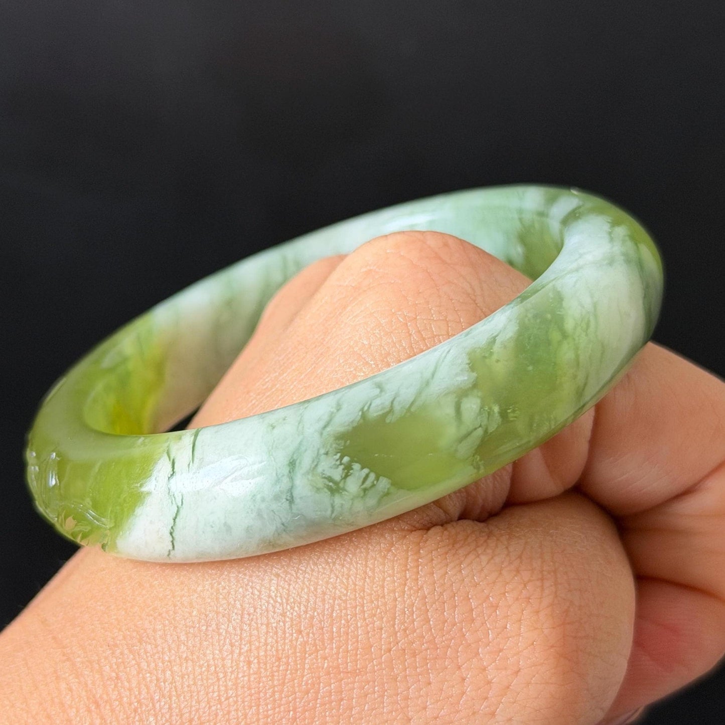 55.3mm Xiu Jade Serpentine Hand Carved Lotus Flowers Bangle: Natural White Green Jade Handcrafted Bracelet, Stone Carving Gemstone Jewelry  Gift for her wide jade bangle jade carving hand engraved stone carving natural untreated jade bracelet white jade green jade handcrafted jade lotus carving flower carving chinese jade vintage bangle antique bracelet sesame bracelet multi colour jade mother day gift green tea latte