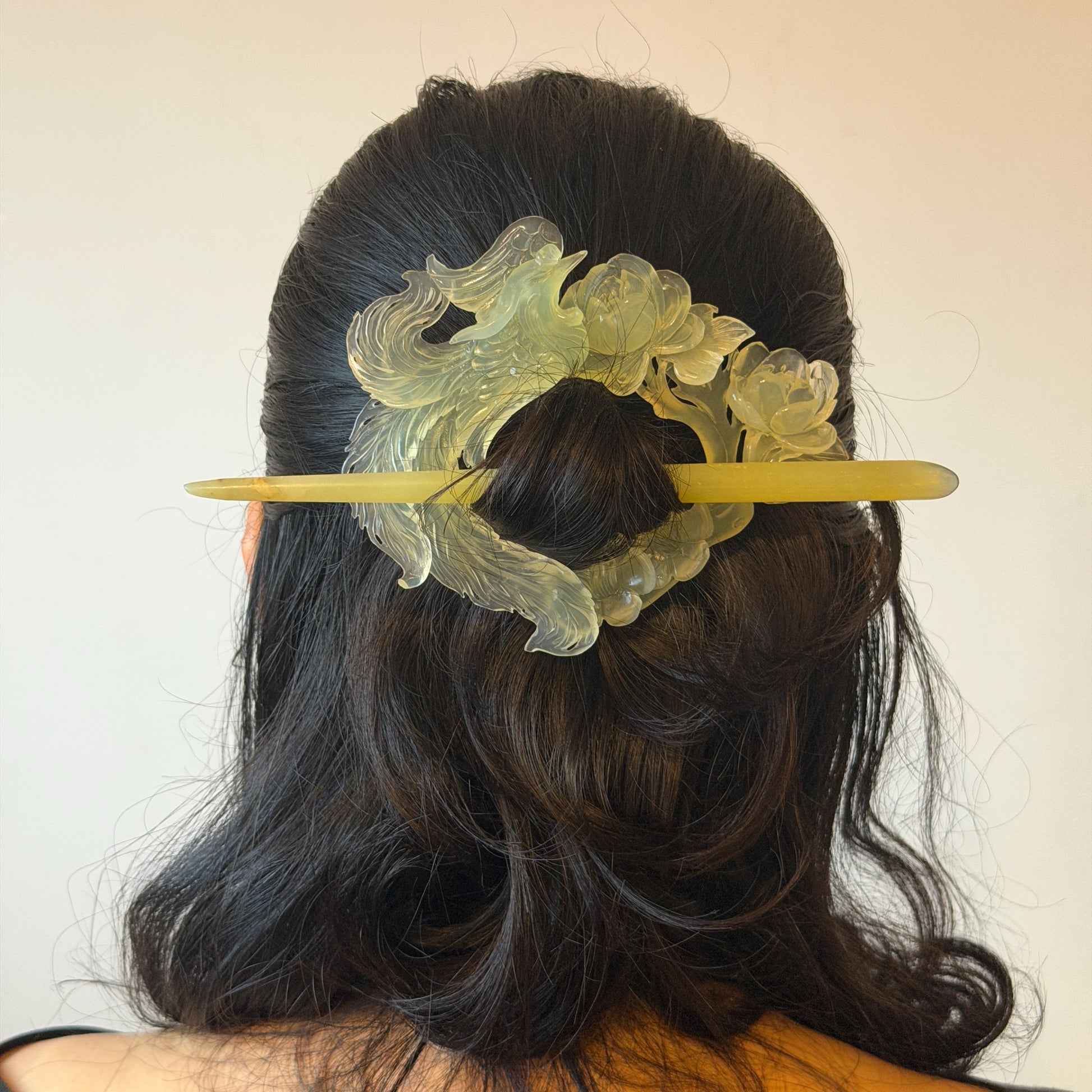 Xiu Jade Serpentine Hand Carved Phoenix & Peony Hair Pin: Certified Natural Ice Green Jade Hair Stick, Asian Vintage Hair Fork | Chinese Vintage Hanfu Antique Bridal Hair Fork Gift for her japanese hairpin korean hair stick chinese hair fork vintage hair comb antique hair pins hanfu hair stick bridal shower hair jewelry wedding headpiece engagement hair accessory jade carving hand engraved jade hand carved flower jade hairpins untreated natural jade with certificate phoenix carving peony carving