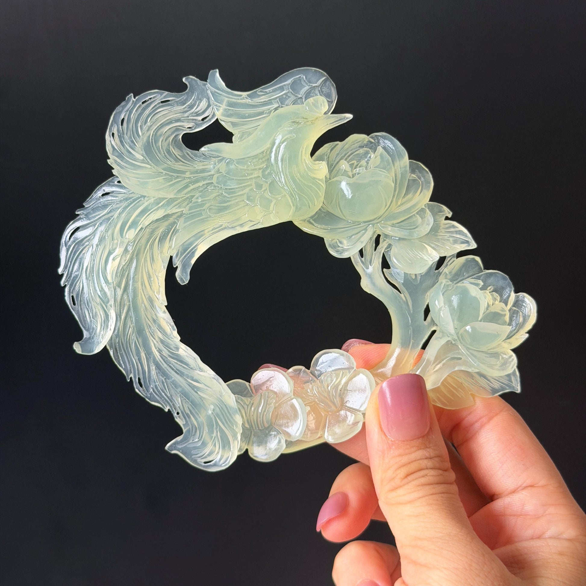 Xiu Jade Serpentine Hand Carved Phoenix & Peony Hair Pin: Certified Natural Ice Green Jade Hair Stick, Asian Vintage Hair Fork | Chinese Vintage Hanfu Antique Bridal Hair Fork Gift for her japanese hairpin korean hair stick chinese hair fork vintage hair comb antique hair pins hanfu hair stick bridal shower hair jewelry wedding headpiece engagement hair accessory jade carving hand engraved jade hand carved flower jade hairpins untreated natural jade with certificate phoenix carving peony carving