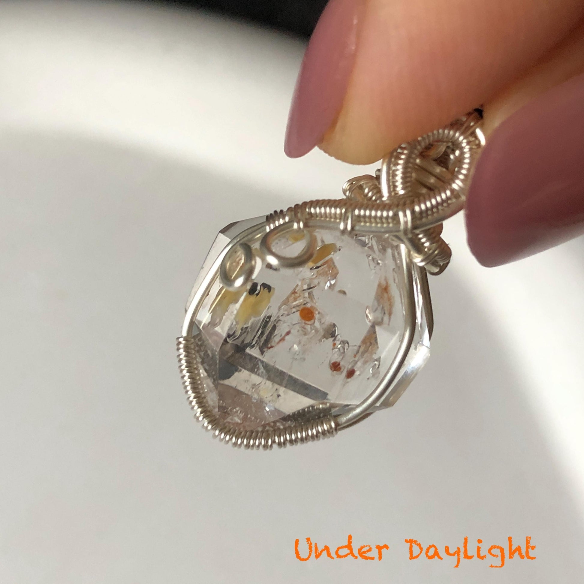Polished Petroleum Golden Enhydro Quartz Small Pendant Adjustable Choker Necklace: Rainbow! Red Petroleum & Yellow Liquid Inclusion Crystal UV reactive  | Natural Gemstone Birthstone Gift for her golden red oil enhydro quartz manifestation quartz yellow inclusion oil inclusion crystal wire wrapped pendant choker necklace enhydro crystal rainbow quartz child quartz chakra crystal meditation stone Fluorescent minerals specimen