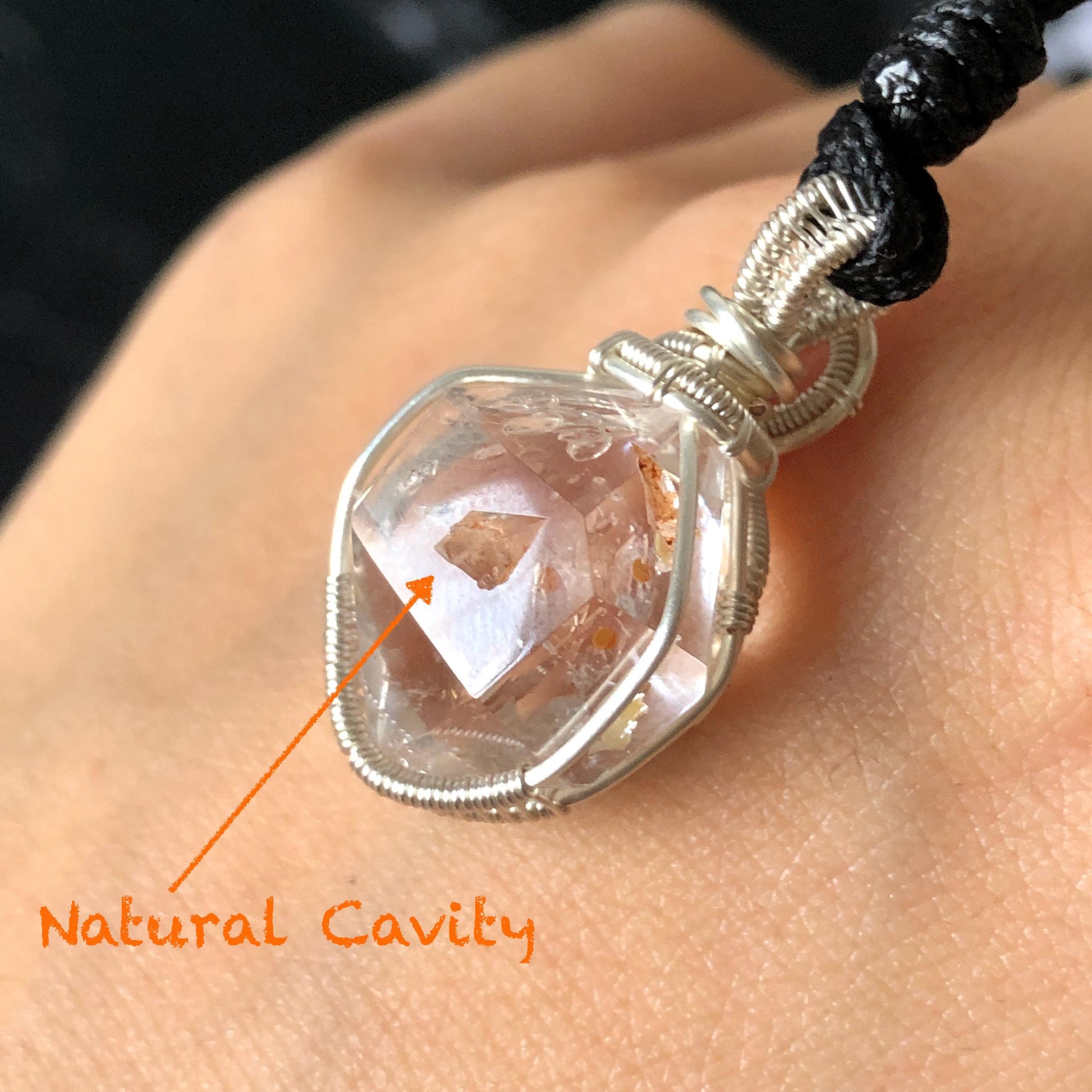Polished Petroleum Golden Enhydro Quartz Small Pendant Adjustable Choker Necklace: Rainbow! Red Petroleum & Yellow Liquid Inclusion Crystal UV reactive  | Natural Gemstone Birthstone Gift for her golden red oil enhydro quartz manifestation quartz yellow inclusion oil inclusion crystal wire wrapped pendant choker necklace enhydro crystal rainbow quartz child quartz chakra crystal meditation stone Fluorescent minerals specimen