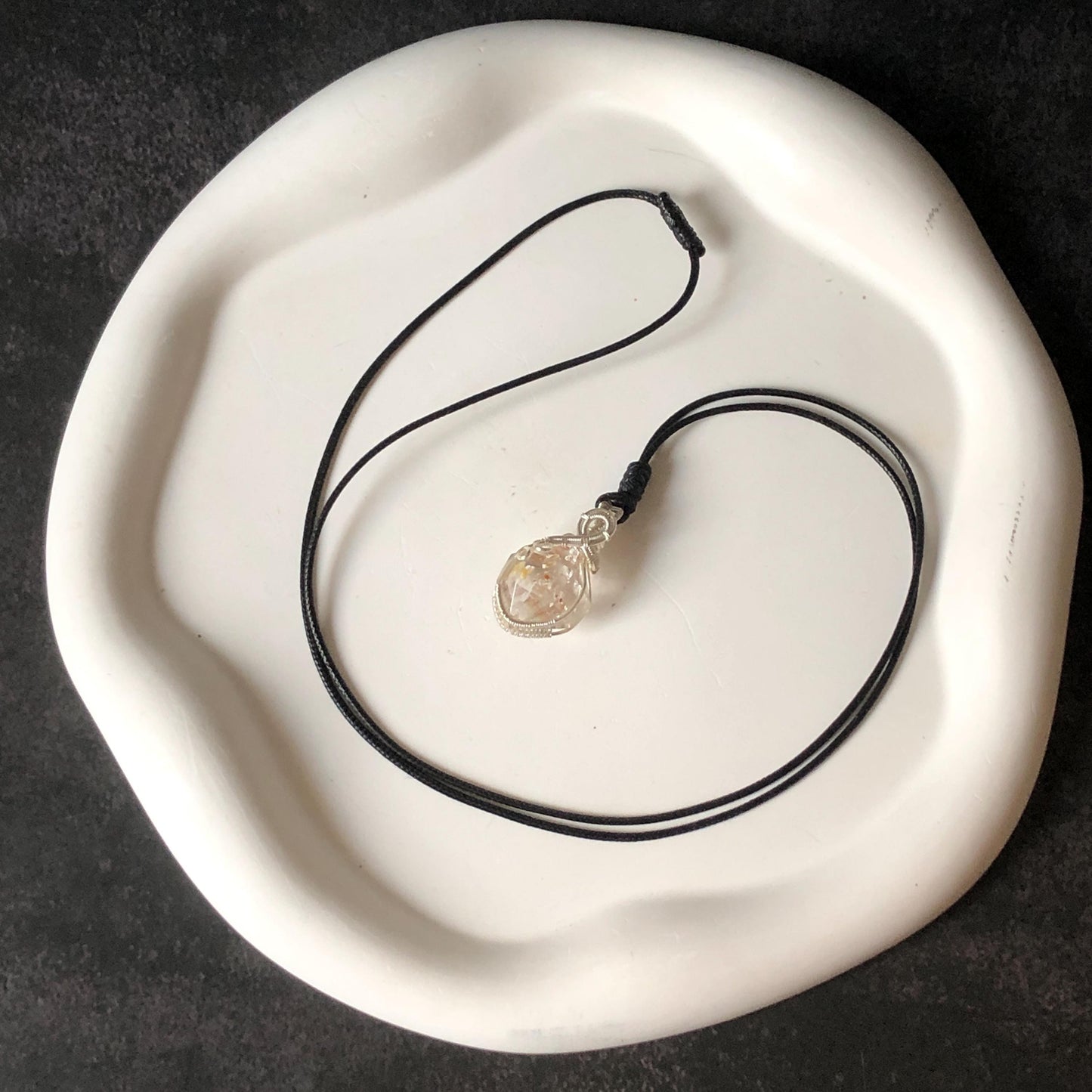 Polished Petroleum Golden Enhydro Quartz Small Pendant Adjustable Choker Necklace: Rainbow! Red Petroleum & Yellow Liquid Inclusion Crystal UV reactive  | Natural Gemstone Birthstone Gift for her golden red oil enhydro quartz manifestation quartz yellow inclusion oil inclusion crystal wire wrapped pendant choker necklace enhydro crystal rainbow quartz child quartz chakra crystal meditation stone Fluorescent minerals specimen