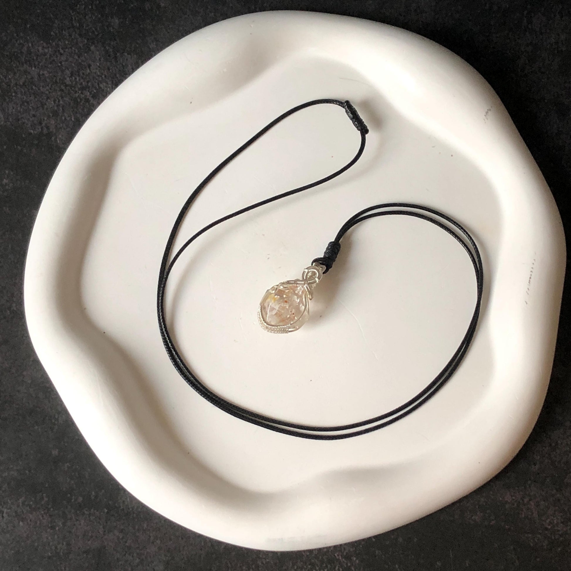 Polished Petroleum Golden Enhydro Quartz Small Pendant Adjustable Choker Necklace: Rainbow! Red Petroleum & Yellow Liquid Inclusion Crystal UV reactive  | Natural Gemstone Birthstone Gift for her golden red oil enhydro quartz manifestation quartz yellow inclusion oil inclusion crystal wire wrapped pendant choker necklace enhydro crystal rainbow quartz child quartz chakra crystal meditation stone Fluorescent minerals specimen
