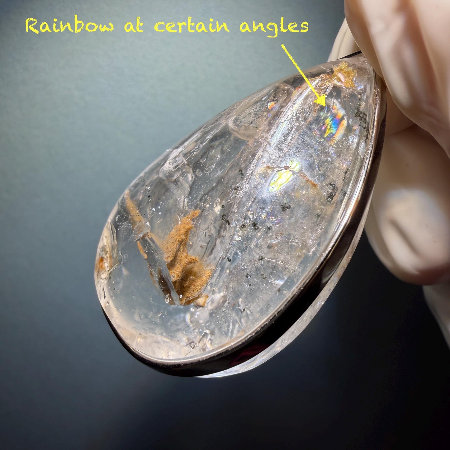 Ultra Rare! Polished Enhydro Quartz Shimmering Golden Yellow Sand Waterfall & Big Shifting Bubble with white Jellyfish S925 Silver Teardrop Pendant Adjustable Necklace | Natural Gemstone Birthstone Gift for her enhydro quartz sand water-fall pendant necklace choker gemstone charm stone pendant choker polished stone pendant crystal charm birthstone men necklace chakra crystal minerals specimen silver wire wrapped pendant inclusion crystal inclusion crystal yellow sand inclusion rainbow quartz