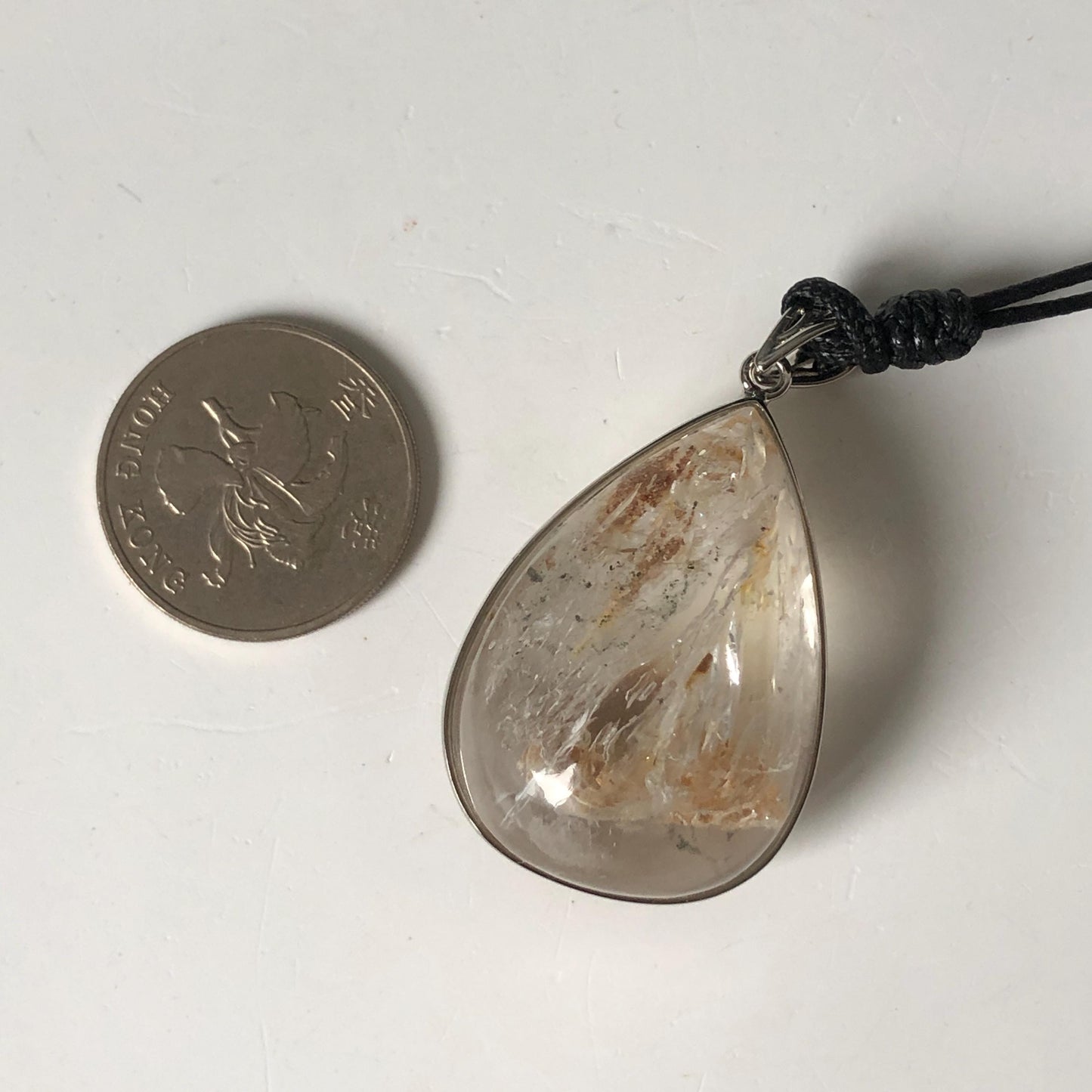 Ultra Rare! Polished Enhydro Quartz Shimmering Golden Yellow Sand Waterfall & Big Shifting Bubble with white Jellyfish S925 Silver Teardrop Pendant Adjustable Necklace | Natural Gemstone Birthstone Gift for her enhydro quartz sand water-fall pendant necklace choker gemstone charm stone pendant choker polished stone pendant crystal charm birthstone men necklace chakra crystal minerals specimen silver wire wrapped pendant inclusion crystal inclusion crystal yellow sand inclusion rainbow quartz