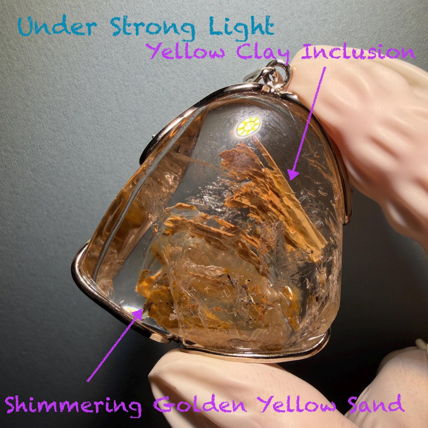 Ultra Rare! Polished Enhydro Quartz Shimmering Golden Yellow Sand Waterfall & Big Shifting Bubble Inlcusion S925 Silver Pendant Adjustable Necklace Natural Gemstone Birthstone Gift for her enhydro quartz sand water-fall pendant necklace choker gemstone charm stone pendant choker polished stone pendant crystal charm birthstone men necklace chakra crystal minerals specimen silver wire wrapped pendant inclusion crystal inclusion crystal  yellow sand inclusion shimmering rainbow quartz