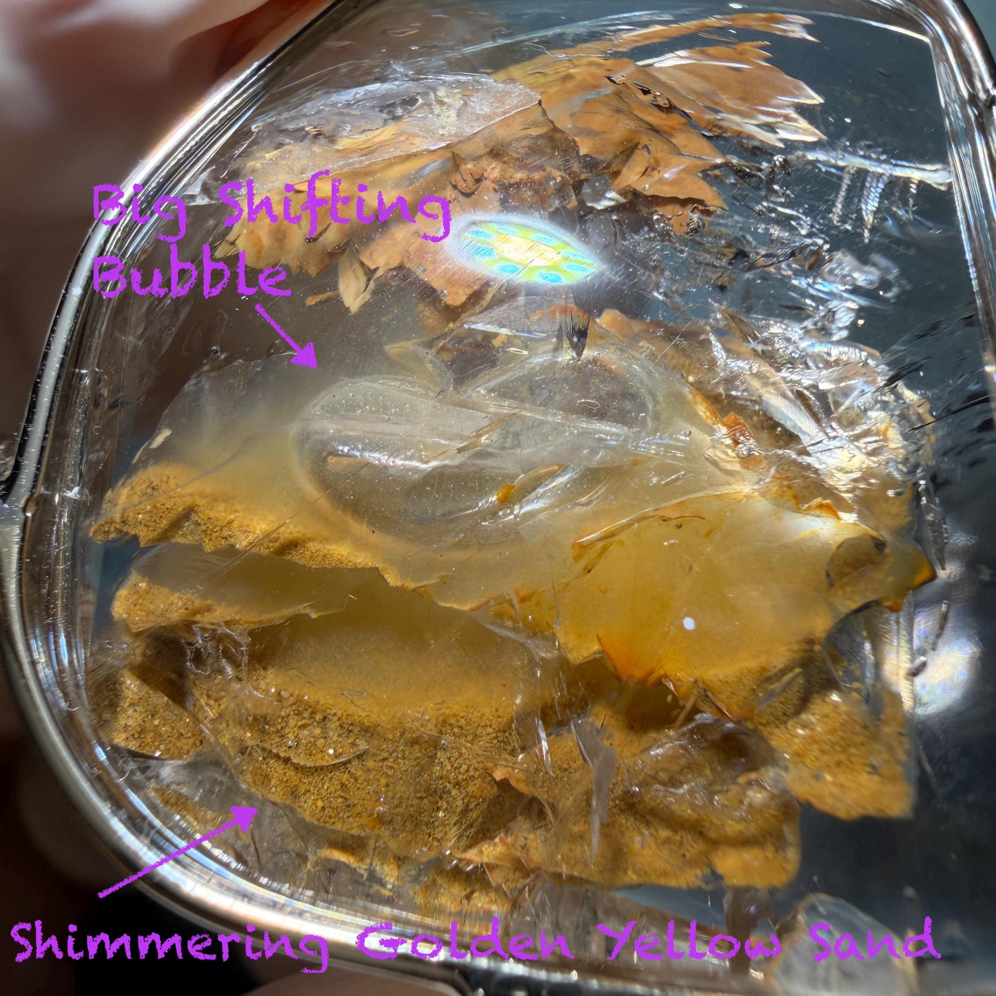Ultra Rare! Polished Enhydro Quartz Shimmering Golden Yellow Sand Waterfall & Big Shifting Bubble Inlcusion S925 Silver Pendant Adjustable Necklace Natural Gemstone Birthstone Gift for her enhydro quartz sand water-fall pendant necklace choker gemstone charm stone pendant choker polished stone pendant crystal charm birthstone men necklace chakra crystal minerals specimen silver wire wrapped pendant inclusion crystal inclusion crystal  yellow sand inclusion shimmering rainbow quartz