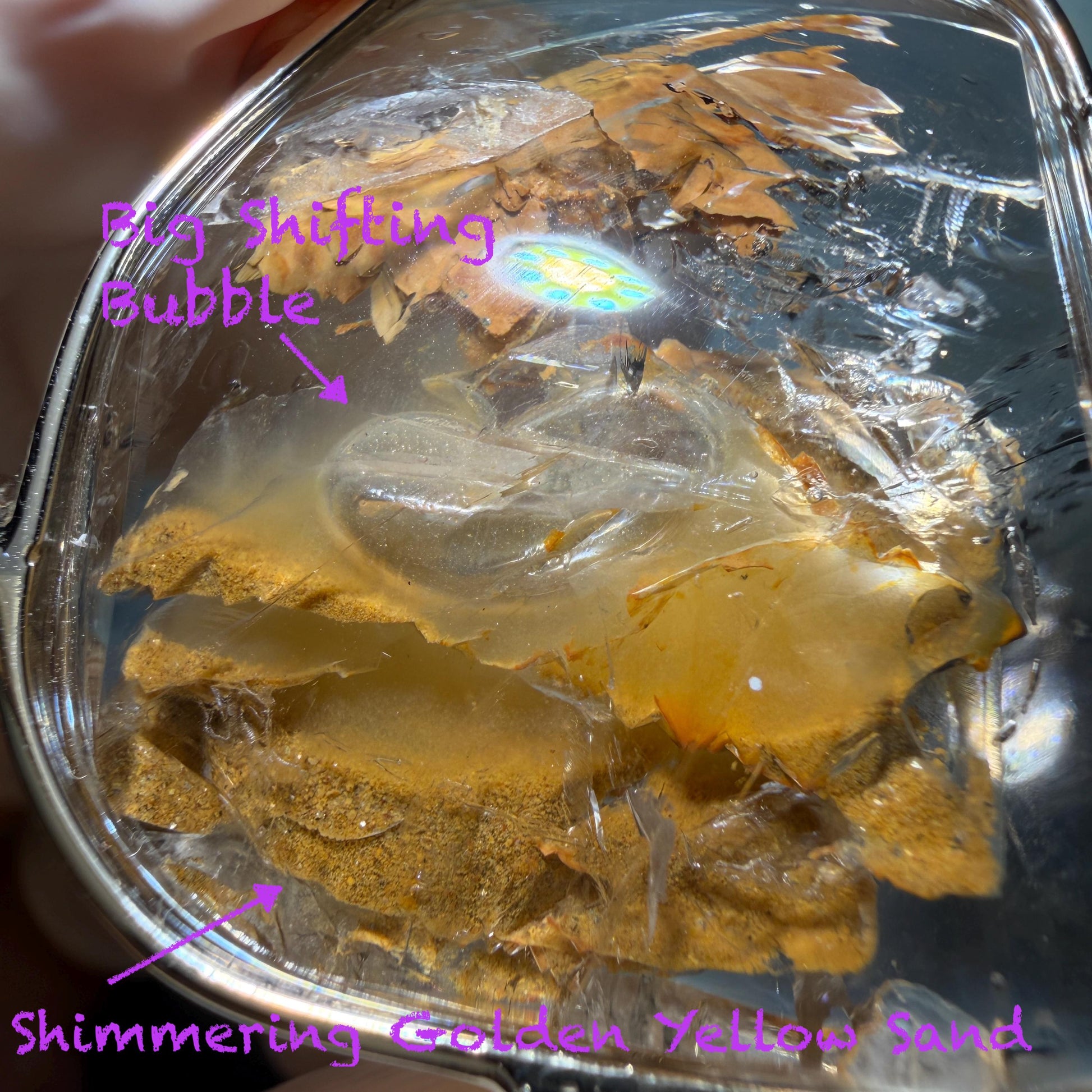 Ultra Rare! Polished Enhydro Quartz Shimmering Golden Yellow Sand Waterfall & Big Shifting Bubble Inlcusion S925 Silver Pendant Adjustable Necklace Natural Gemstone Birthstone Gift for her enhydro quartz sand water-fall pendant necklace choker gemstone charm stone pendant choker polished stone pendant crystal charm birthstone men necklace chakra crystal minerals specimen silver wire wrapped pendant inclusion crystal inclusion crystal  yellow sand inclusion shimmering rainbow quartz