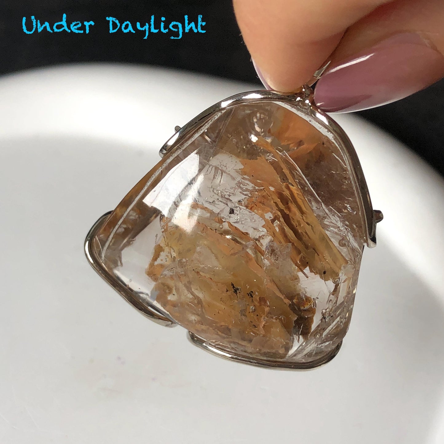 Ultra Rare! Polished Enhydro Quartz Shimmering Golden Yellow Sand Waterfall & Big Shifting Bubble Inlcusion S925 Silver Pendant Adjustable Necklace Natural Gemstone Birthstone Gift for her enhydro quartz sand water-fall pendant necklace choker gemstone charm stone pendant choker polished stone pendant crystal charm birthstone men necklace chakra crystal minerals specimen silver wire wrapped pendant inclusion crystal inclusion crystal  yellow sand inclusion shimmering rainbow quartz