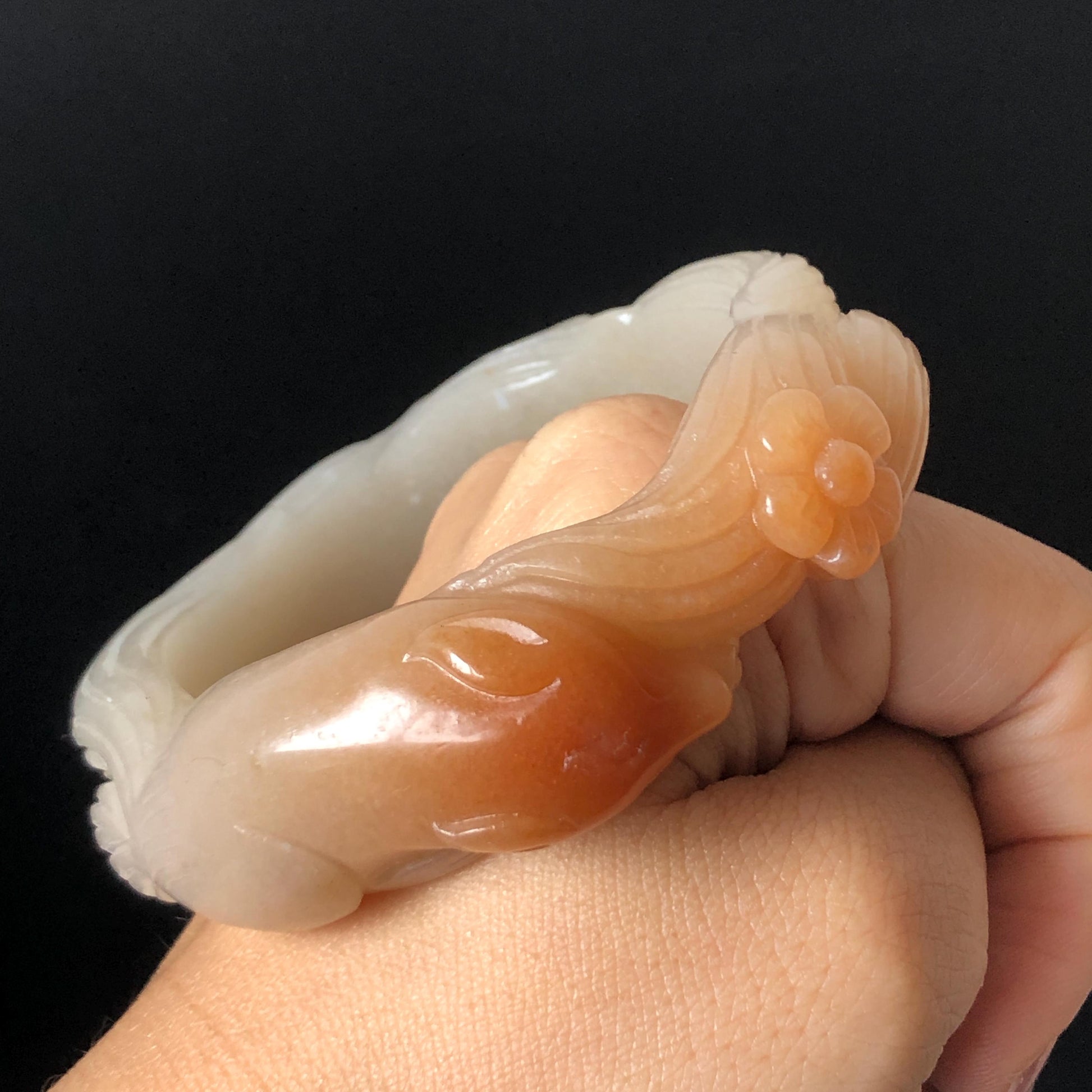 48-70mm! Custom Size Quartzite (She Taicui jade) Hand Carved Nine-tailed Fox Flower Stone Bangle: Natural Handcrafted Milky Coral Sands Tailor made Bracelet make to order tailor made bracelet fox carving fox lover gift orange jade brown jade chinese jade multicolor jade antique jade bracelet vintage jade bangle 3D stone carving animals carving hand engraved gemstone bangle for women customized bracelet handmade bangle nine tail fox carving gift for her peony carving flower carving