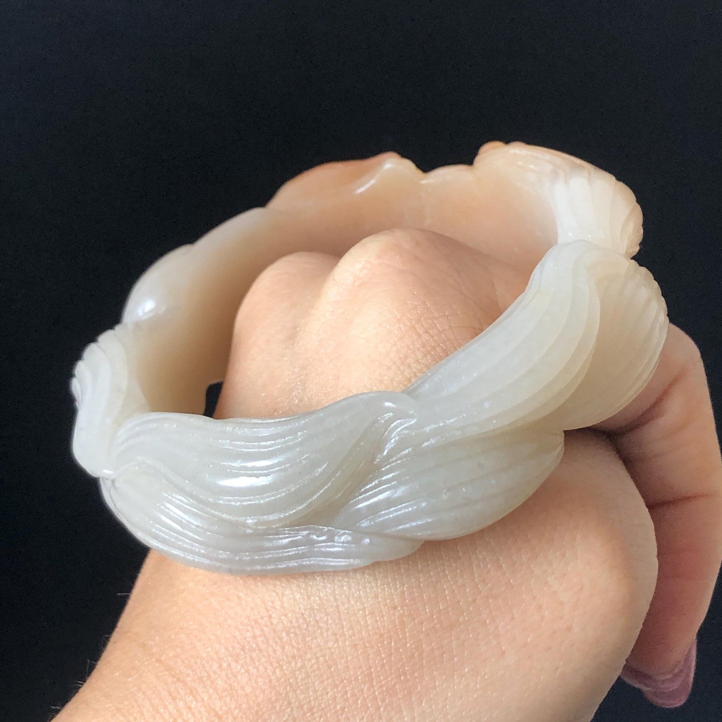 48-70mm! Custom Size Quartzite (She Taicui jade) Hand Carved Nine-tailed Fox Flower Stone Bangle: Natural Handcrafted Milky Coral Sands Tailor made Bracelet make to order tailor made bracelet fox carving fox lover gift orange jade brown jade chinese jade multicolor jade antique jade bracelet vintage jade bangle 3D stone carving animals carving hand engraved gemstone bangle for women customized bracelet handmade bangle nine tail fox carving gift for her peony carving flower carving