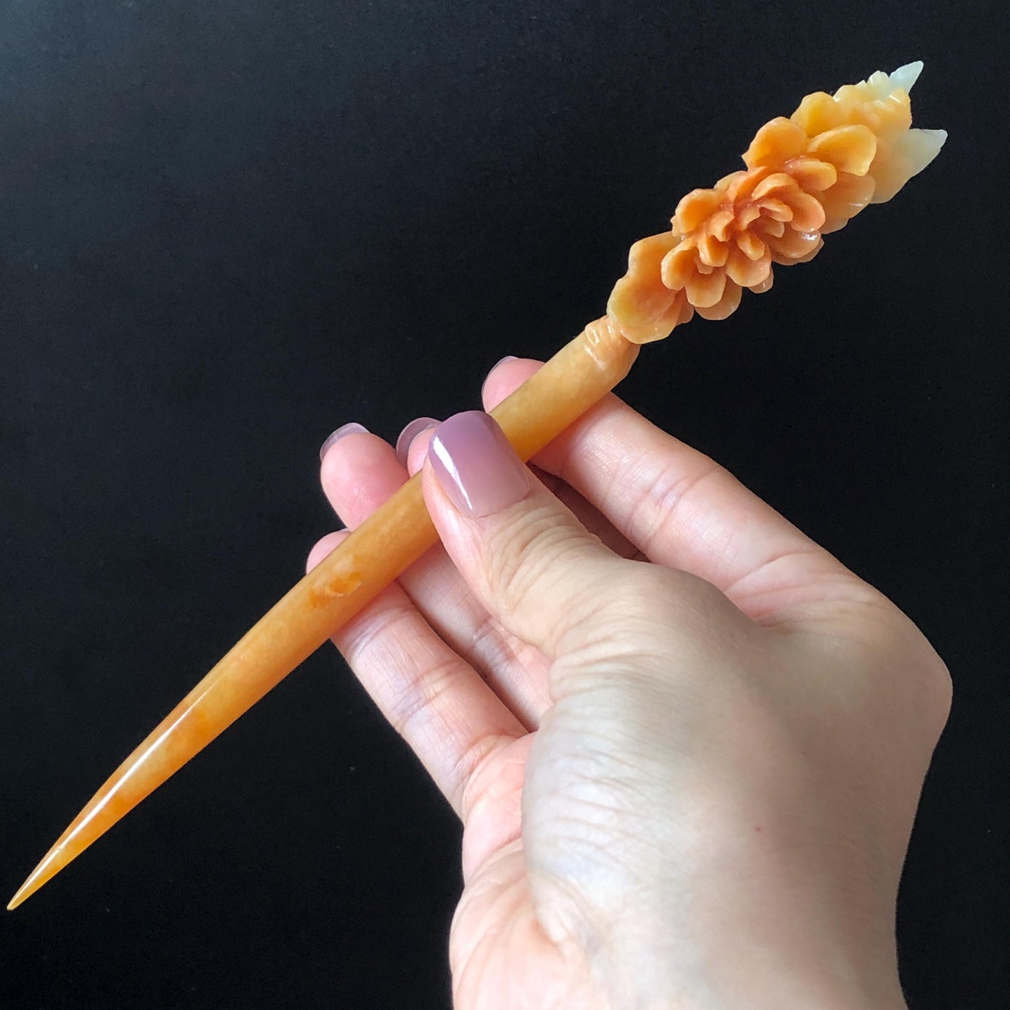 Xiu Jade Serpentine Hand Carved Peony Flower Hair Stick: Natural Untreated Bicolor White Red Jade Hairpin, Vintage Hanfu Hair Jewelry Gift for her Bridal Shower gift bridal hair clip wedding headpiece wedding hair jewelry bridal hair accessories red jade carving yellow jade hand engraved flower handcrafted hair stick japanese hairpins korean hair stick chinese hair comb antique hair fork hanfu hair pins certified untreated jade multicolor jade bicolor jade flower carving peony carving