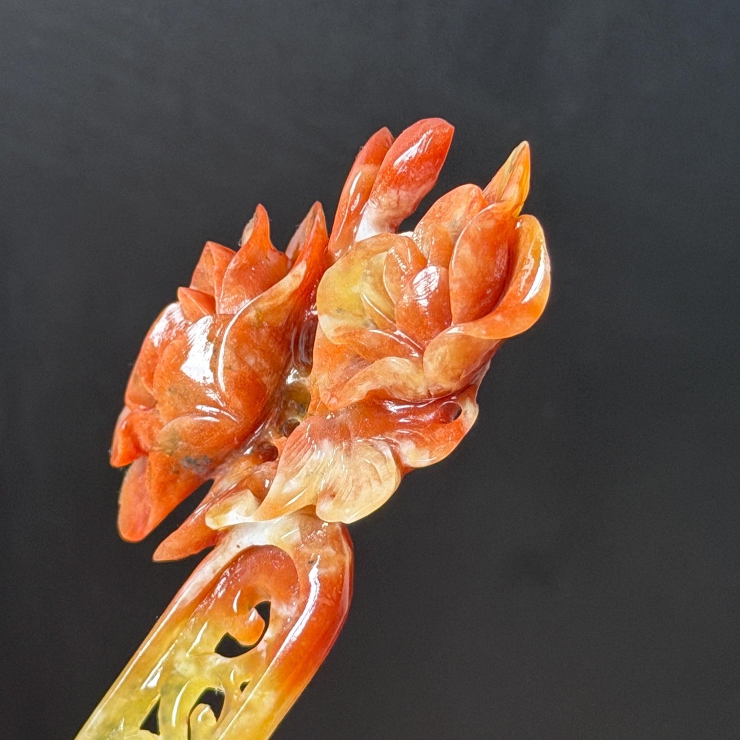 Xiu Jade Serpentine Hand Carved Camellia Flower Hair Stick: Natural Multicolor White Yellow Red Jade Hairpin, Vintage Hanfu Hair Jewelry Gift for her Bridal Shower gift wedding headpiece wedding hair jewelry bridal hair accessories red jade carving yellow jade hand engraved flower handcrafted hair stick japanese hairpins korean hair stick chinese hair comb vintage hair pins antique hair fork hanfu hair pins certified untreated jade multicolor jade bicolor jade flower carving Camellia carving
