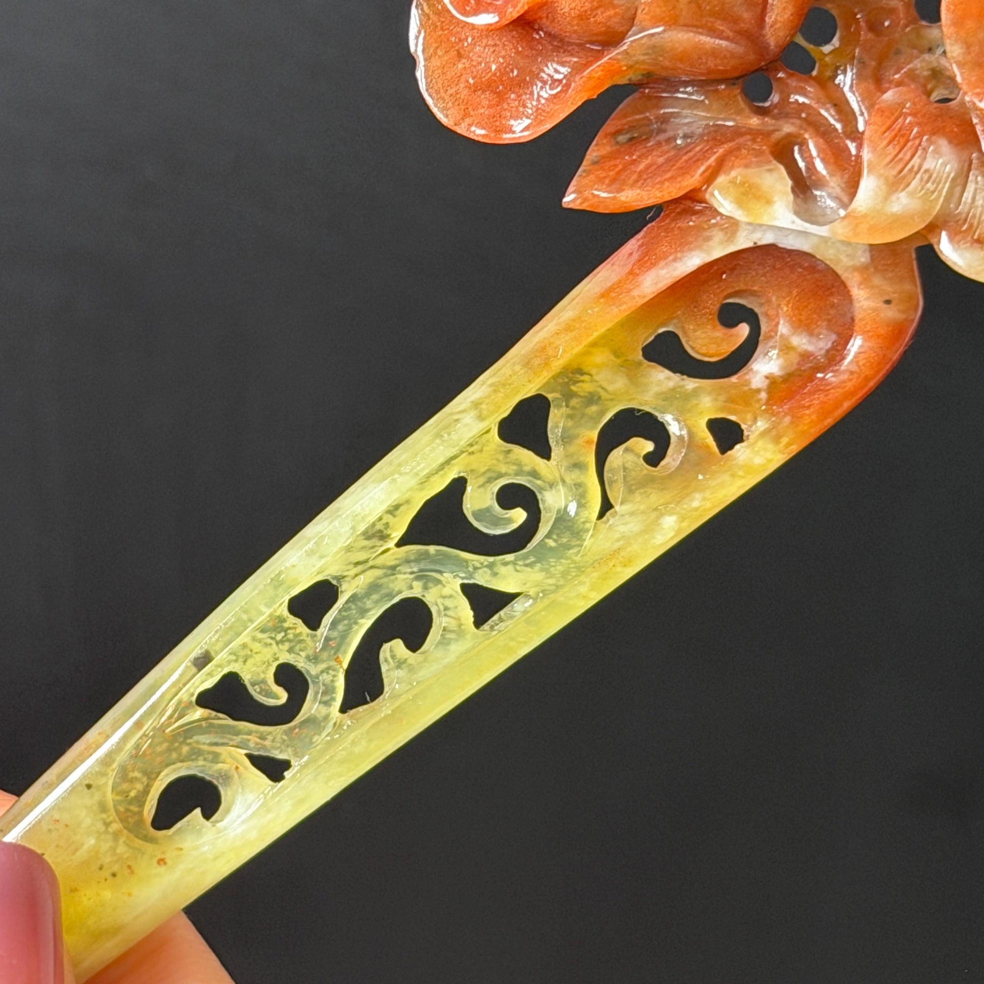 Xiu Jade Serpentine Hand Carved Camellia Flower Hair Stick: Natural Multicolor White Yellow Red Jade Hairpin, Vintage Hanfu Hair Jewelry Gift for her Bridal Shower gift wedding headpiece wedding hair jewelry bridal hair accessories red jade carving yellow jade hand engraved flower handcrafted hair stick japanese hairpins korean hair stick chinese hair comb vintage hair pins antique hair fork hanfu hair pins certified untreated jade multicolor jade bicolor jade flower carving Camellia carving