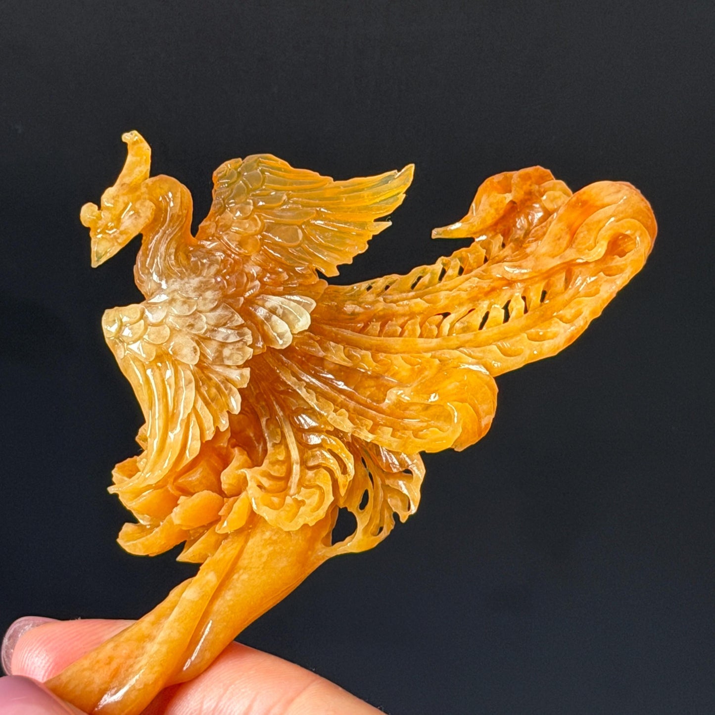 Xiu Jade (Serpentine) Hand Carved Fire Phoenix & Peony Hair Pin: Natural Certified Red Jade Hair Stick | Asian Chinese Vintage Style gift for her hand carved phoenix carving hand engraved phoenix hair stick phoenix carving red phoenix fire phoenix hair fork red jade yellow jade chinese jade with certificate rebirth transformation gift korean hair pin japanese hair stick hair fork hair comb hanfu hair stick peony carving with certificate handcrafted jade phoenix lover gift 3D stone carving