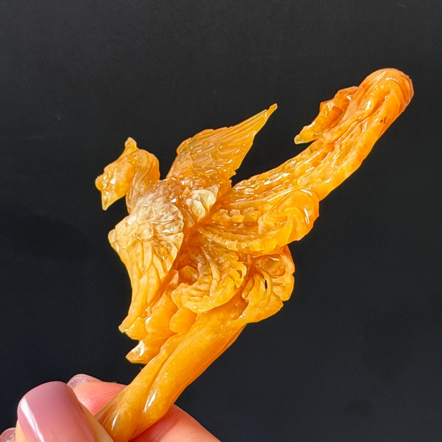 Xiu Jade (Serpentine) Hand Carved Fire Phoenix & Peony Hair Pin: Natural Certified Red Jade Hair Stick | Asian Chinese Vintage Style gift for her hand carved phoenix carving hand engraved phoenix hair stick phoenix carving red phoenix fire phoenix hair fork red jade yellow jade chinese jade with certificate rebirth transformation gift korean hair pin japanese hair stick hair fork hair comb hanfu hair stick peony carving with certificate handcrafted jade phoenix lover gift 3D stone carving