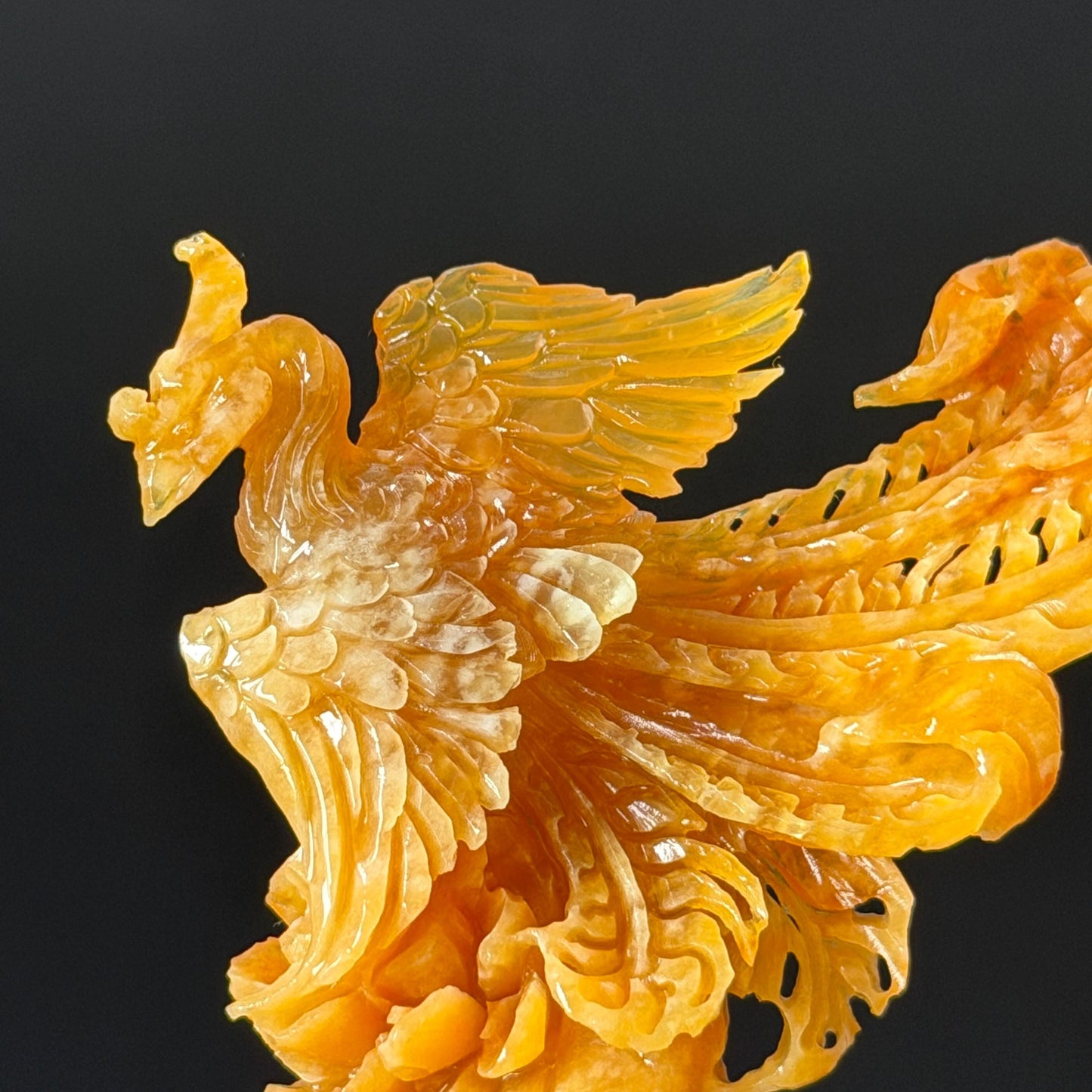 Xiu Jade (Serpentine) Hand Carved Fire Phoenix & Peony Hair Pin: Natural Certified Red Jade Hair Stick | Asian Chinese Vintage Style gift for her hand carved phoenix carving hand engraved phoenix hair stick phoenix carving red phoenix fire phoenix hair fork red jade yellow jade chinese jade with certificate rebirth transformation gift korean hair pin japanese hair stick hair fork hair comb hanfu hair stick peony carving with certificate handcrafted jade phoenix lover gift 3D stone carving